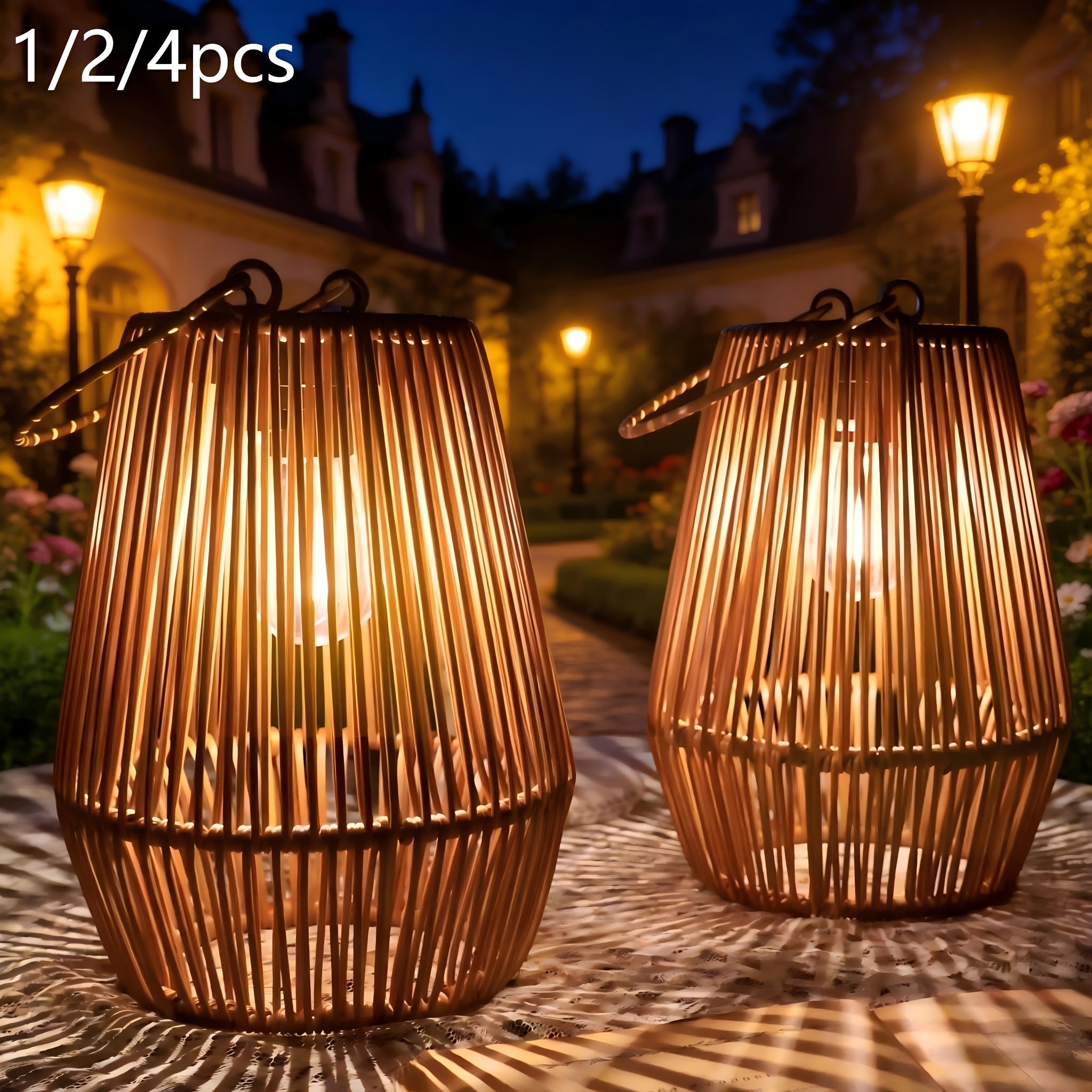Solar-Bambuslichter, 4 Stück für Garten und Terrasse – Hauptansicht