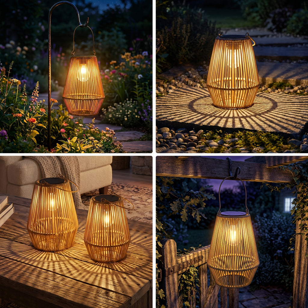 Solar-Bambuslichter, 4 Stück für Garten und Terrasse – Detailansicht 2