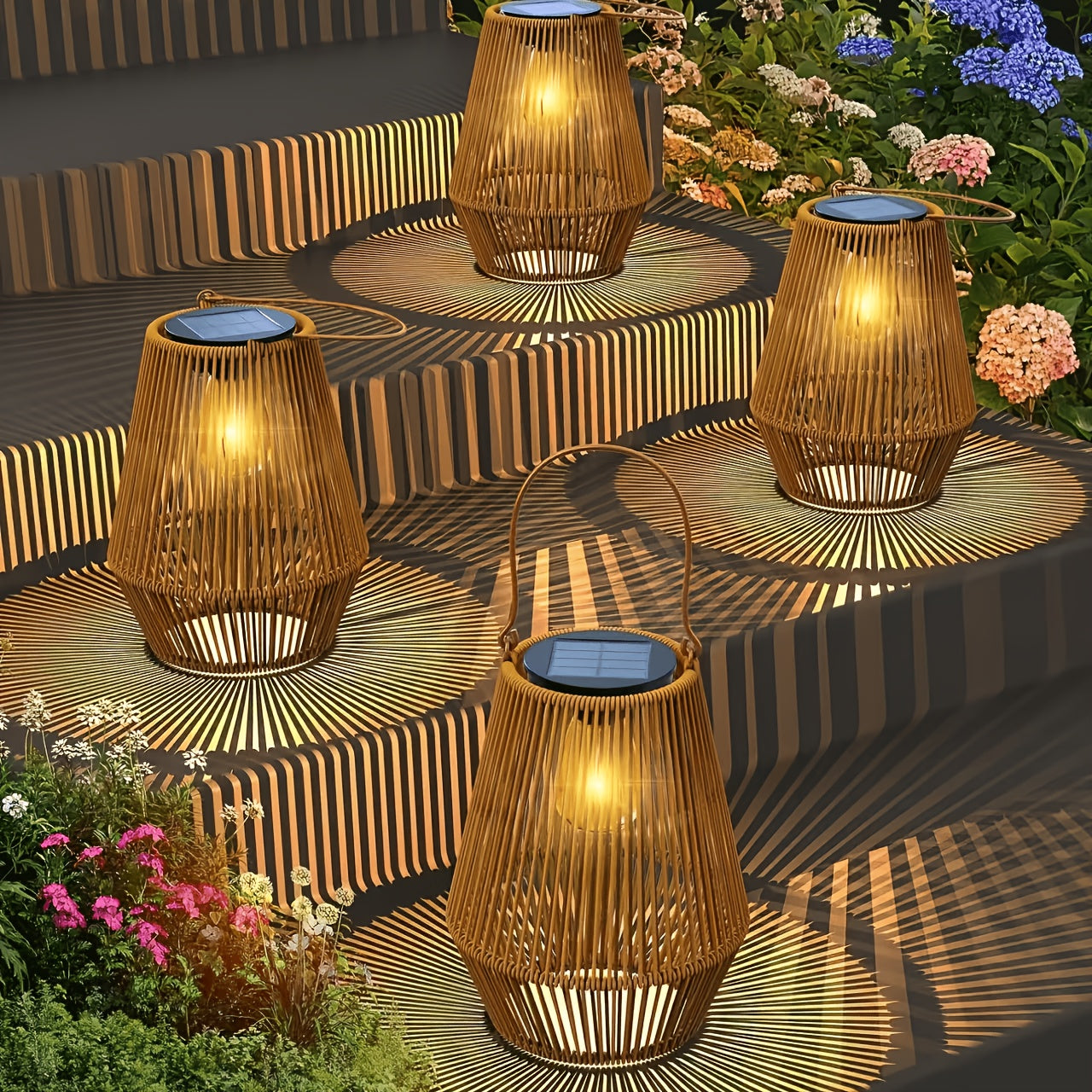 Solar-Bambuslichter, 4 Stück für Garten und Terrasse – Detailansicht 5