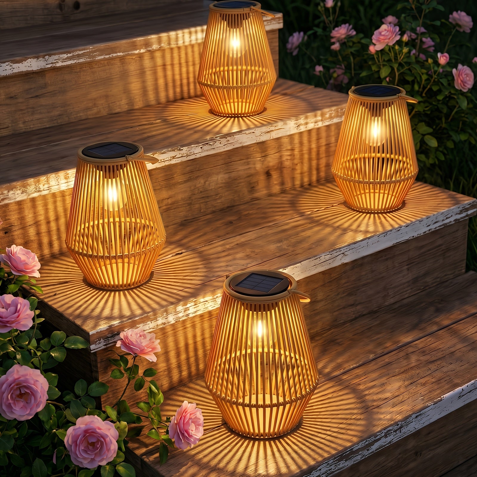 Solar-Bambuslichter, 4 Stück für Garten und Terrasse – Detailansicht 9