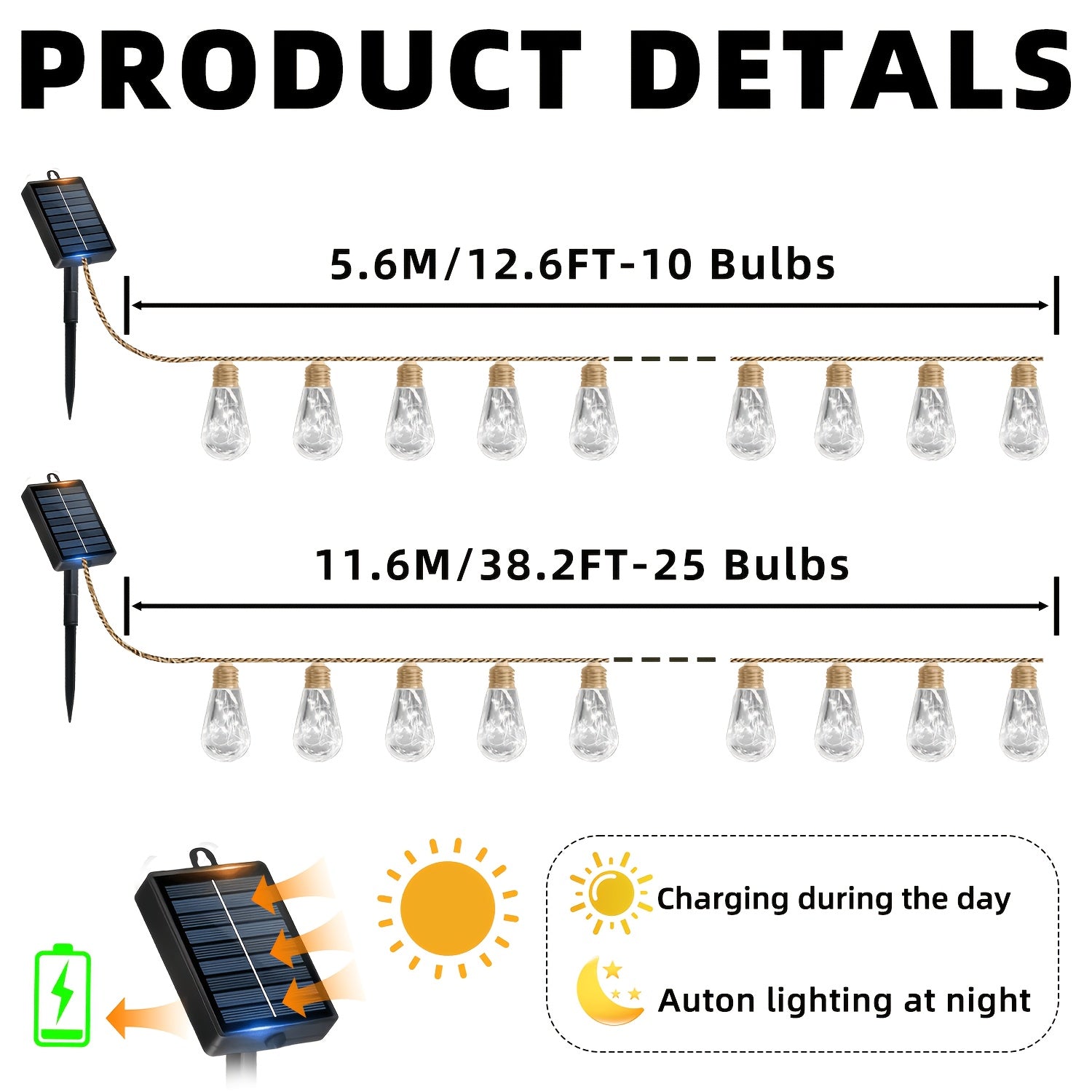 Solar-Feenlichterketten für den Außenbereich, Warmweiß für Camping und Reisen – Detailansicht 4