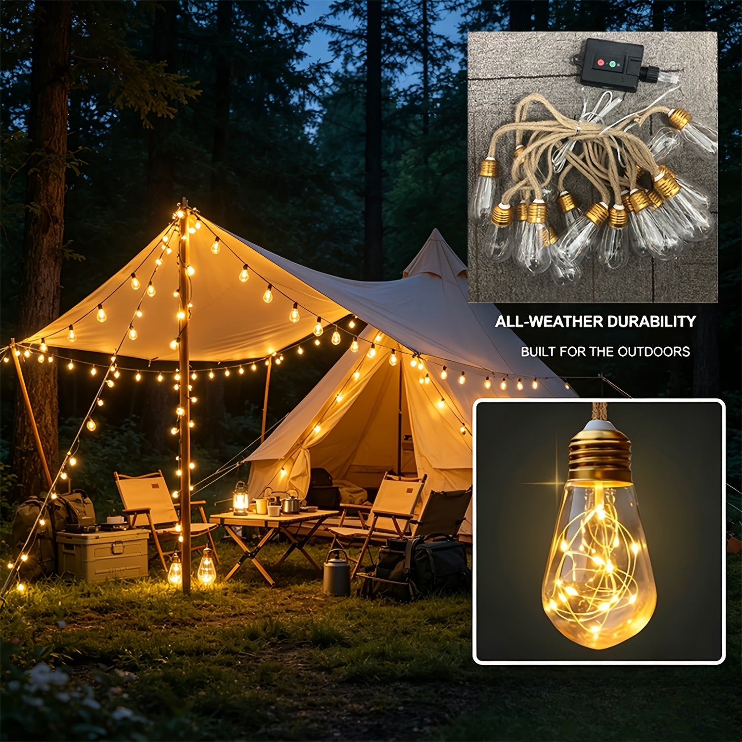 Solar-Feenlichterketten für den Außenbereich, Warmweiß für Camping und Reisen – Detailansicht 6