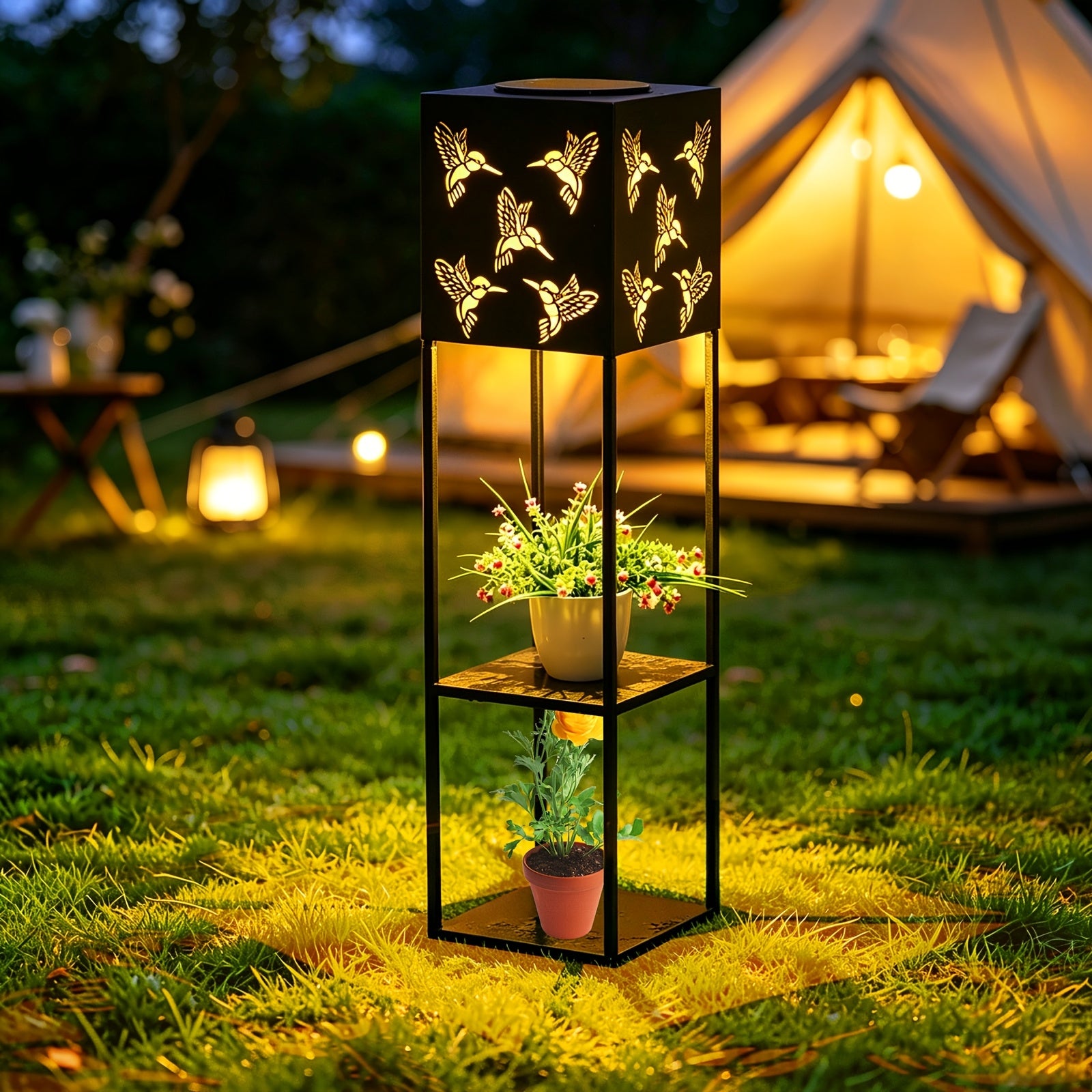 Solar Gartenlaterne, Gartenleuchte mit Vogelmuster 1 Stück für Garten und Terrasse – Detailansicht 8