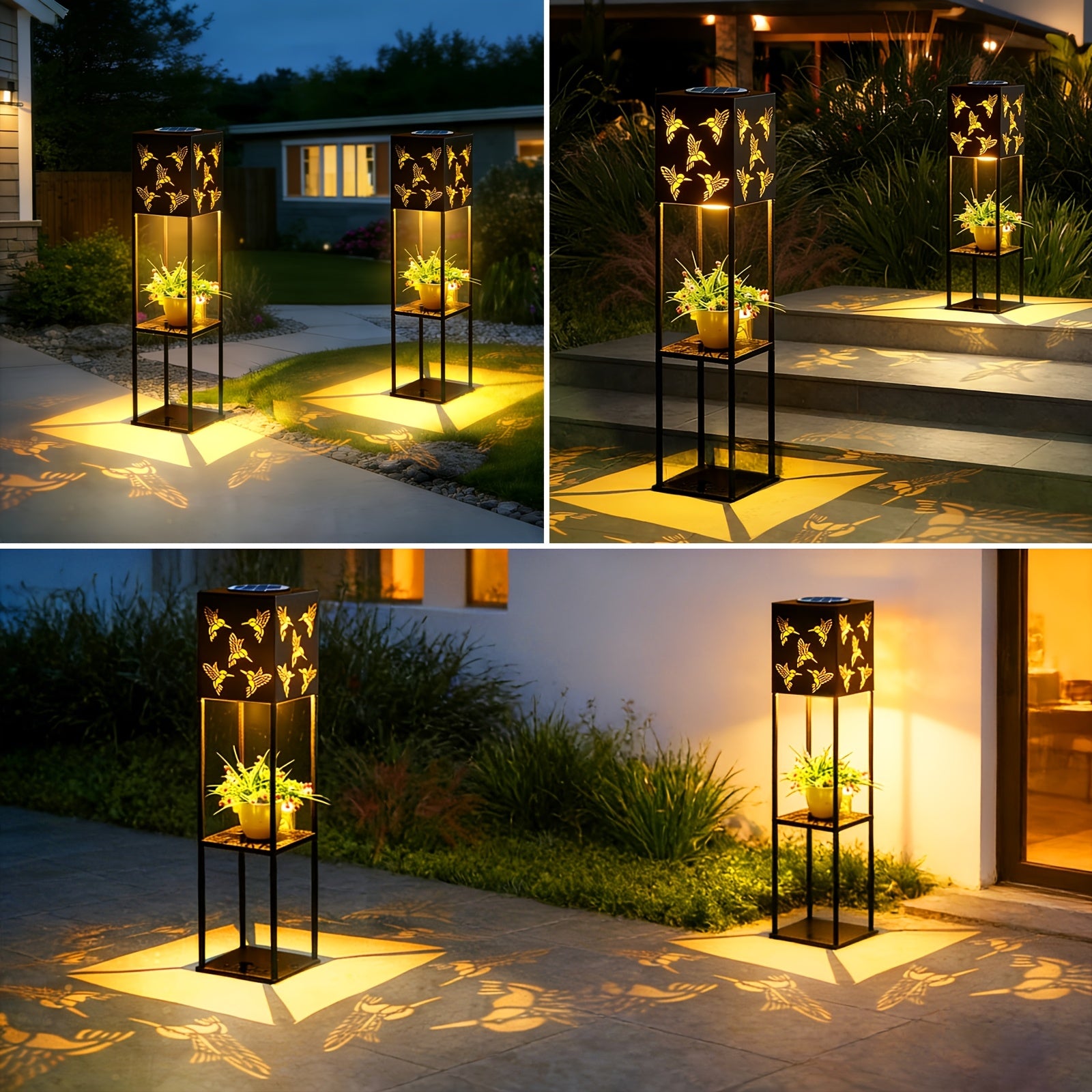 Solar Gartenlaterne, Gartenleuchte mit Vogelmuster 1 Stück für Garten und Terrasse – Detailansicht 9