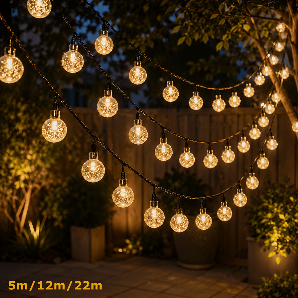 Solar-Kristallkugel-Lichterkette, Warmes Licht für Garten und Terrasse – Hauptansicht
