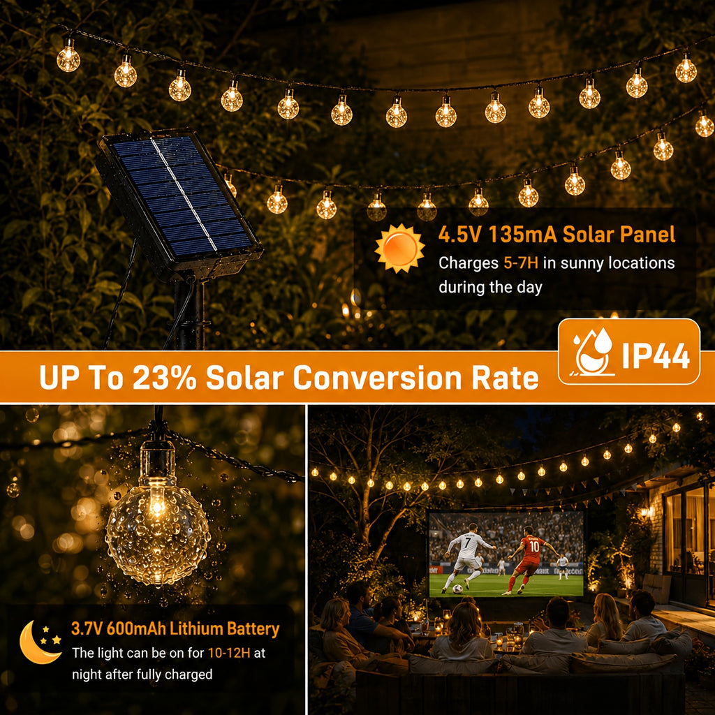 Solar-Kristallkugel-Lichterkette, Warmes Licht für Garten und Terrasse – Detailansicht 2