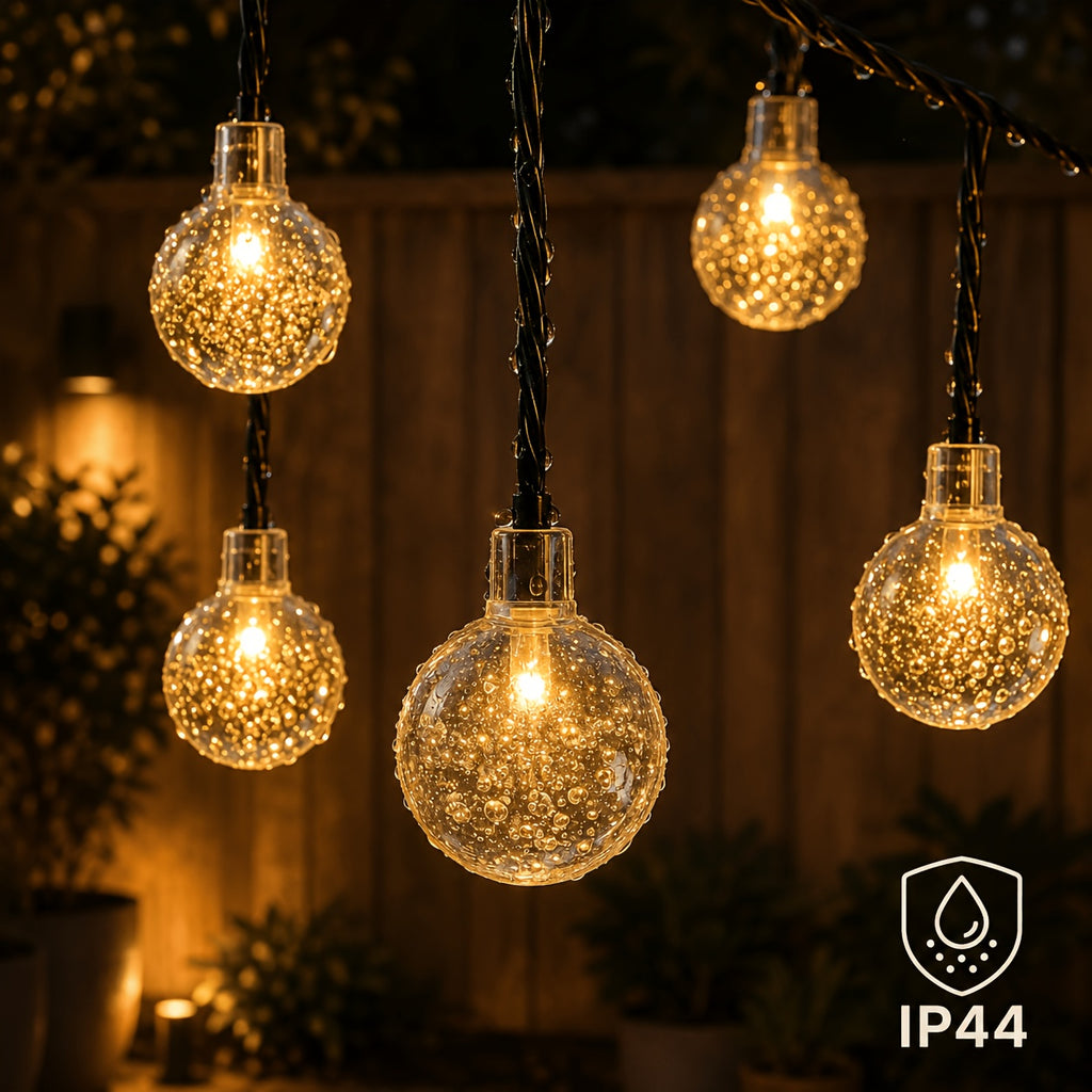 Solar-Kristallkugel-Lichterkette, Warmes Licht für Garten und Terrasse – Detailansicht 6