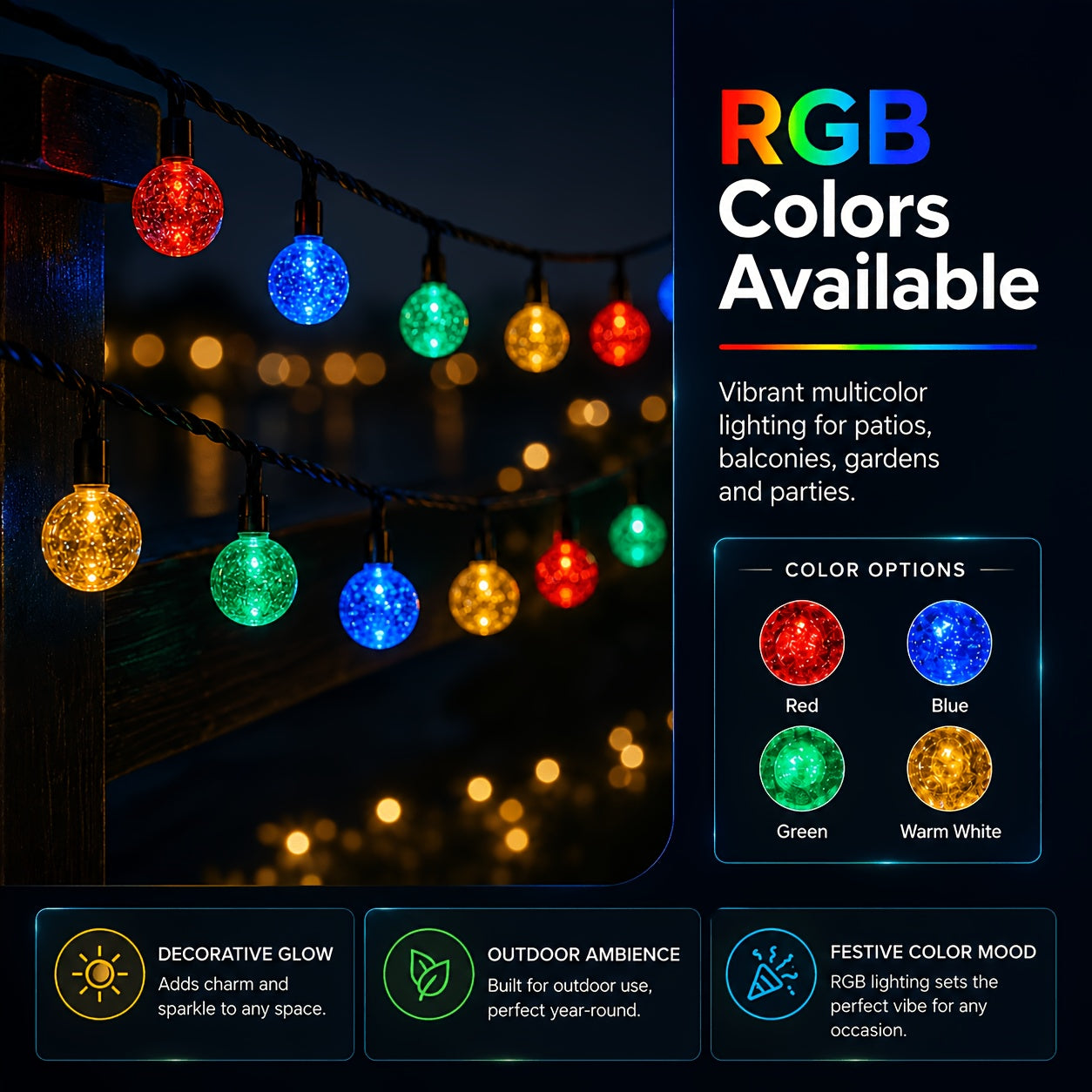 Solar-Kristallkugel-Lichterkette, Warmes Licht für Garten und Terrasse – Detailansicht 8
