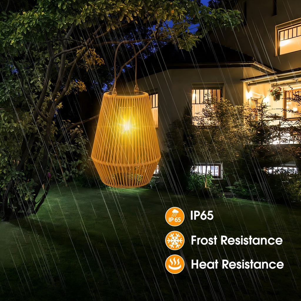 Solar-Laternen aus handgefertigtem Bambus-Rattan, 2St für Garten und Terrasse – Detailansicht 6