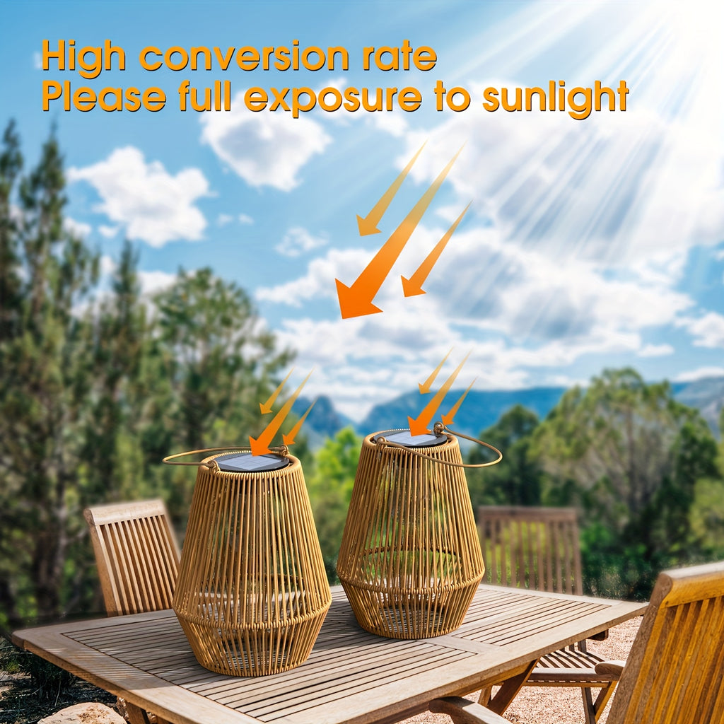 Solar-Laternen aus handgefertigtem Bambus-Rattan, 2St für Garten und Terrasse – Detailansicht 7
