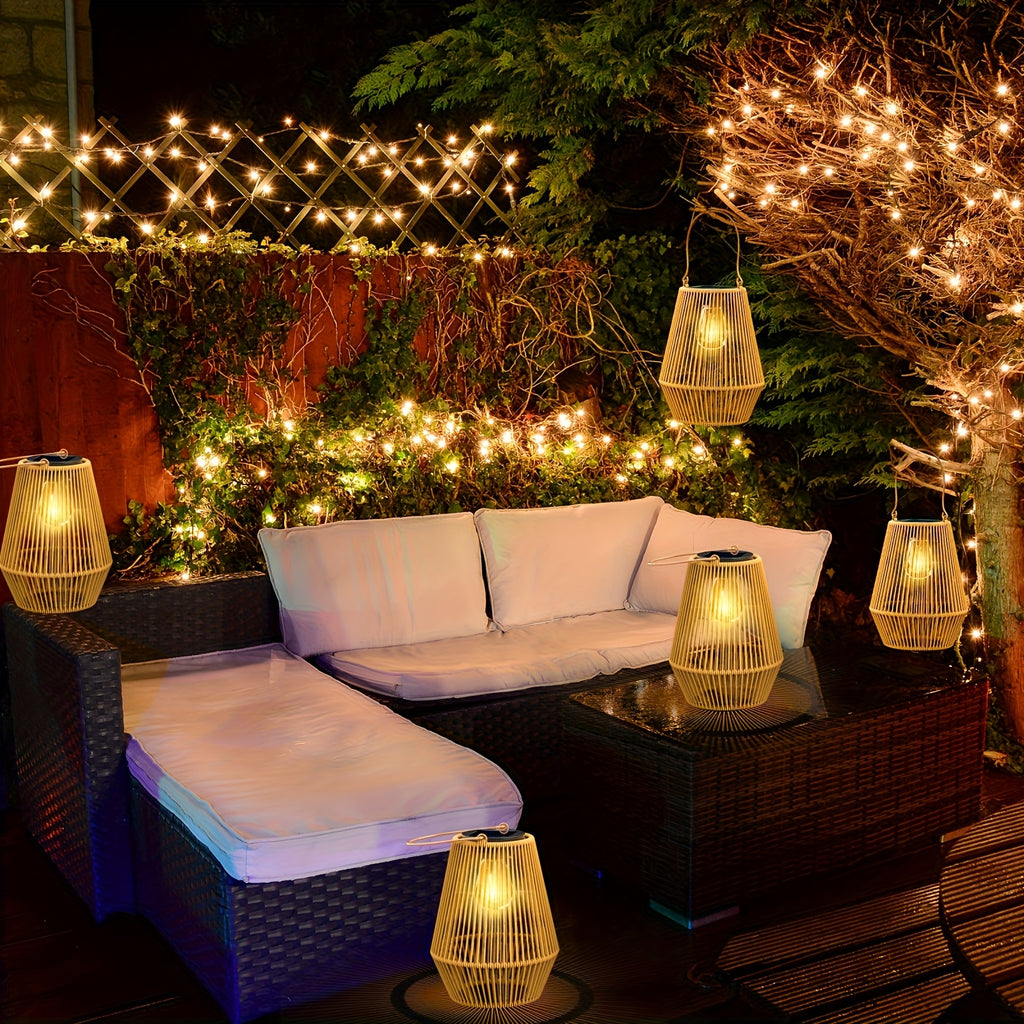 Solar-Laternen aus handgefertigtem Bambus-Rattan, 2St für Garten und Terrasse – Detailansicht 10
