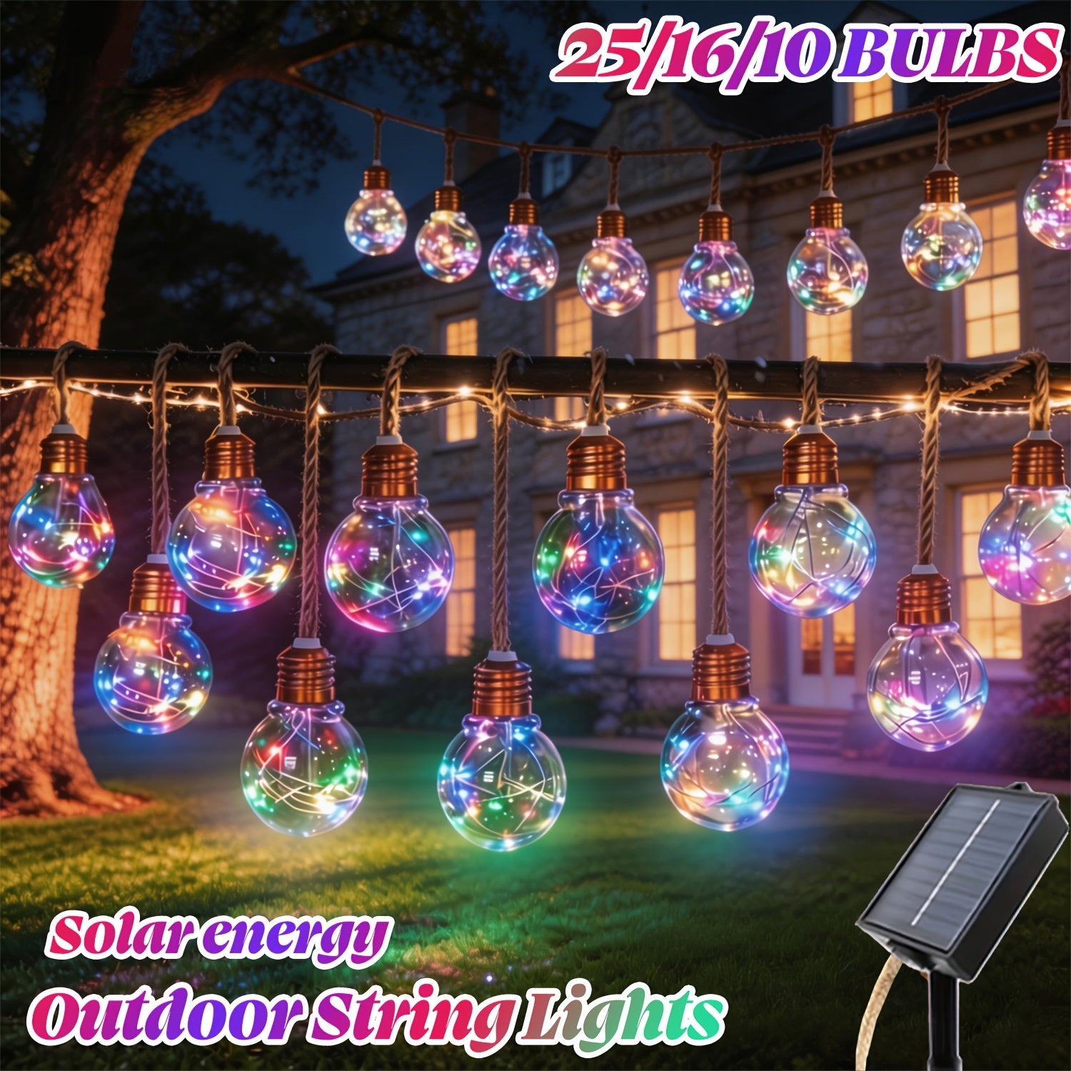 Solar-Lichterkette, 25 LEDs (8 Modi) für Garten und Außen – Hauptansicht