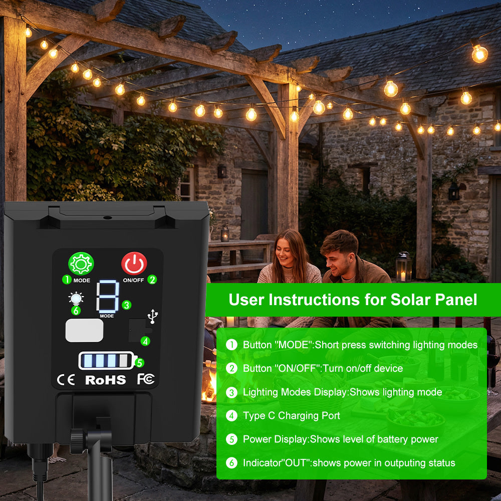 Solar-Lichterkette, LED-Beleuchtung für Terrasse und Außenbereich Garten Hof Terrasse Hochzeit – Detailansicht 7