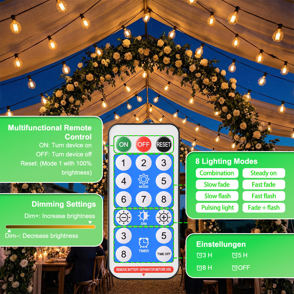 Solar-Lichterkette, LED-Beleuchtung für Terrasse und Außenbereich Garten Hof Terrasse Hochzeit – Detailansicht 12