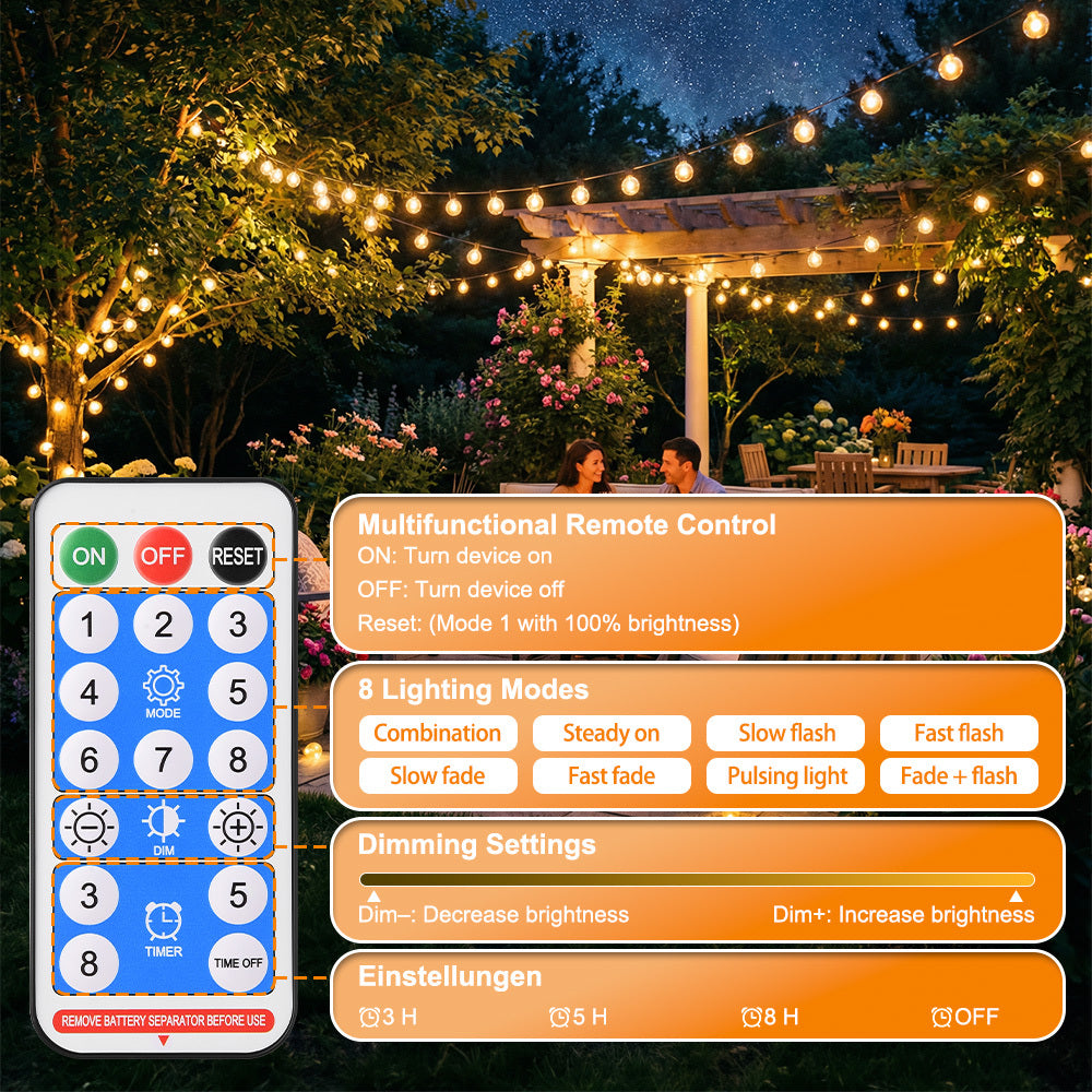 Solarbetriebene Lichterkette, LED-Beleuchtung für Garten und Terrasse – Detailansicht 23