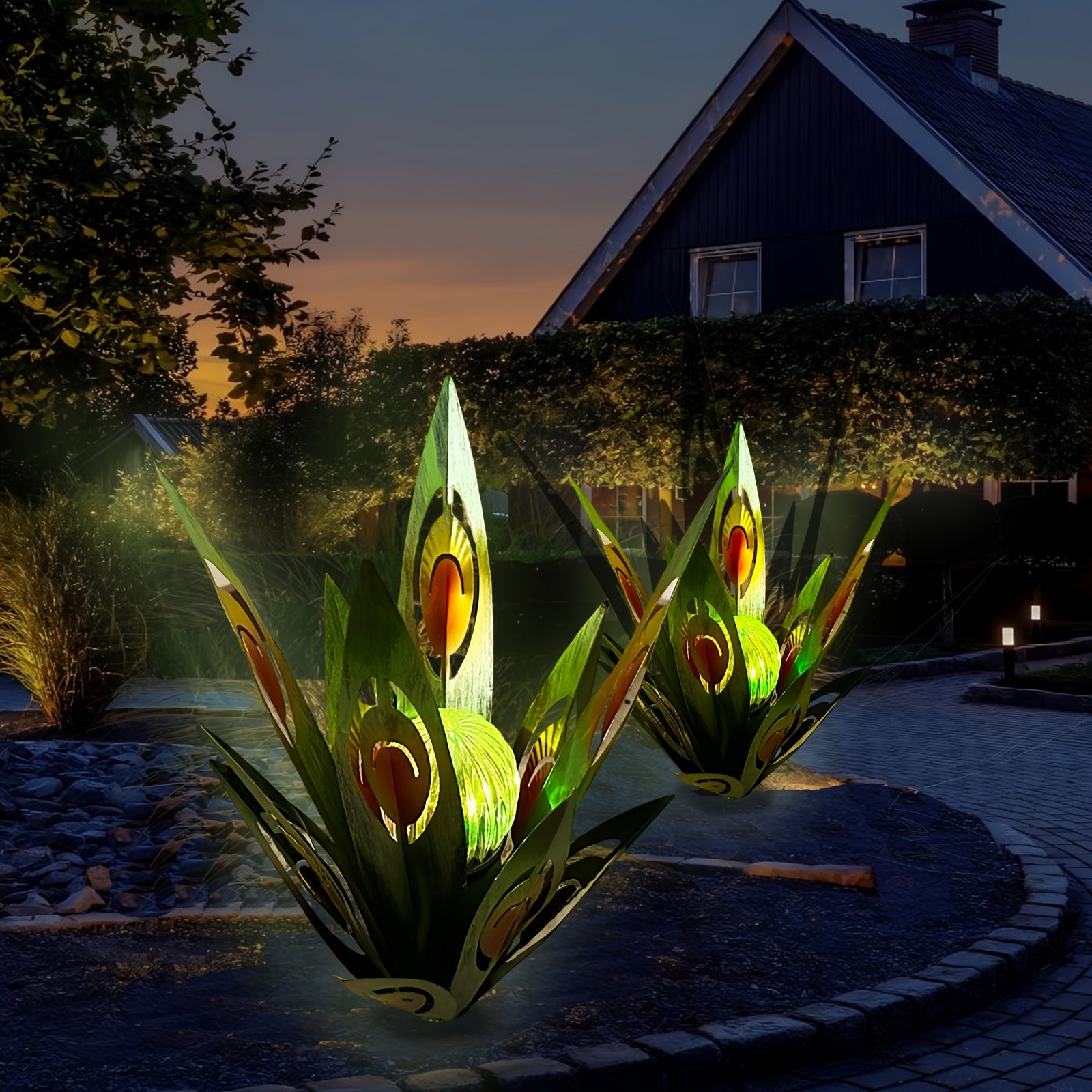 Solare Agaven-Gartenstecker aus Metall, LED-Beleuchtung für Garten und Terrasse – Detailansicht 2
