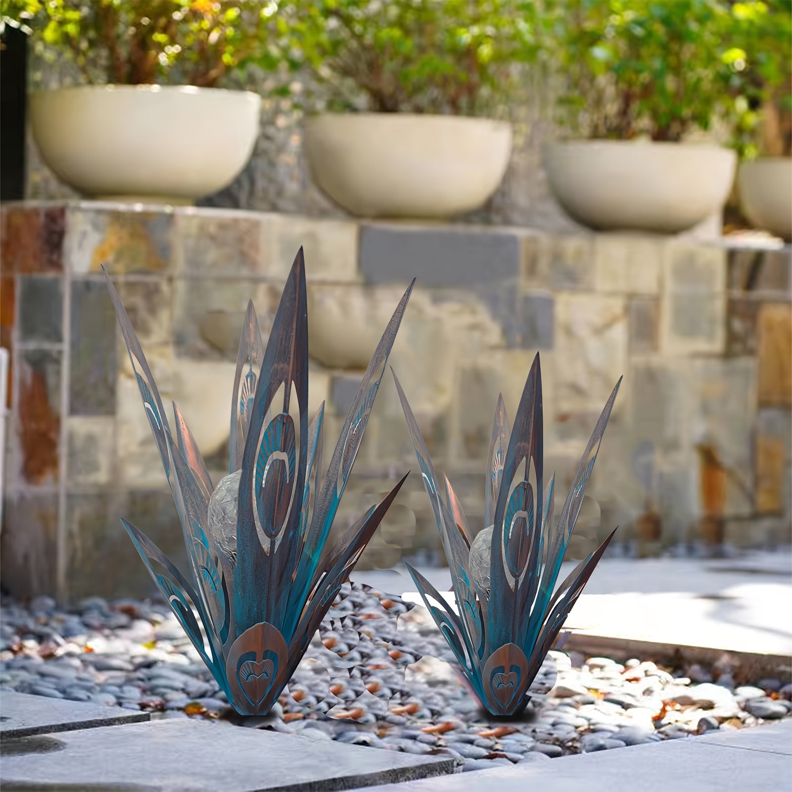 Solare Agaven-Gartenstecker aus Metall, LED-Beleuchtung für Garten und Terrasse – Detailansicht 6
