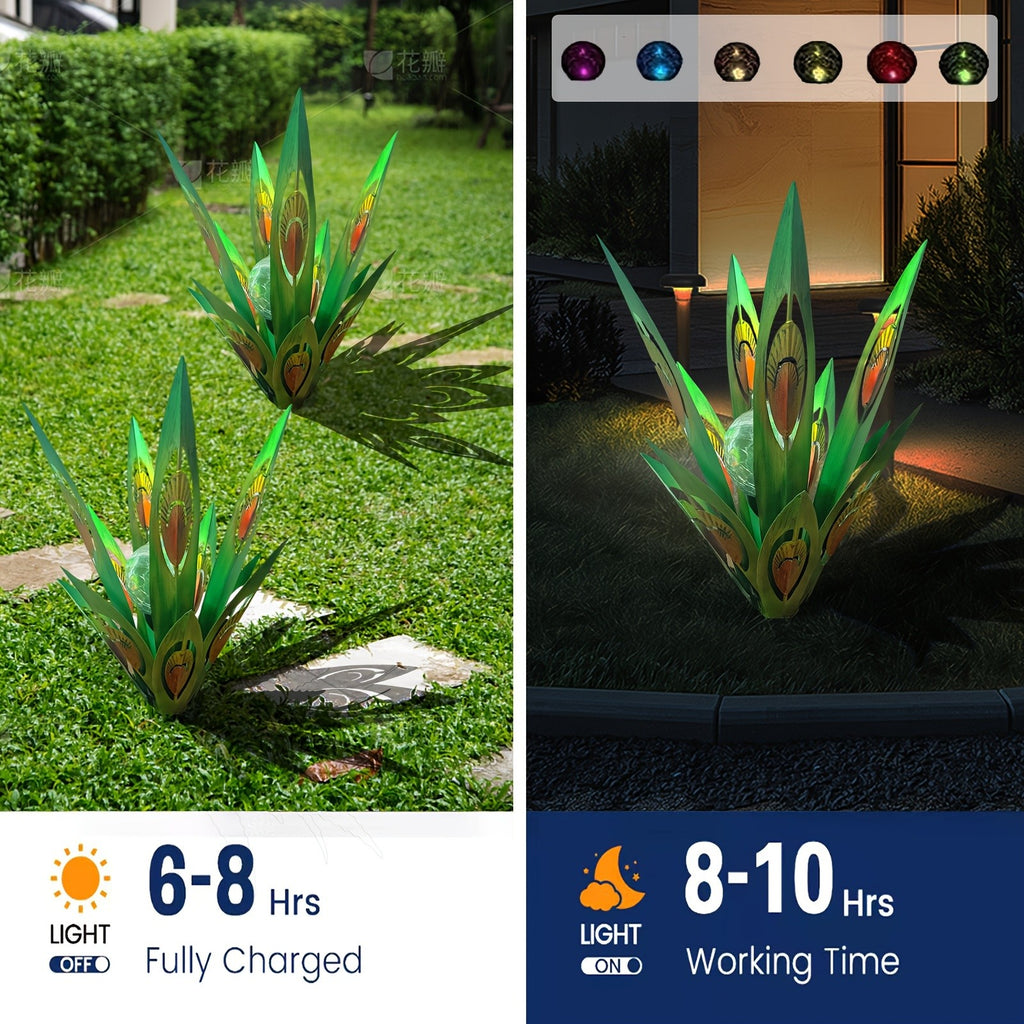 Solare Agaven-Gartenstecker aus Metall, LED-Beleuchtung für Garten und Terrasse – Detailansicht 9