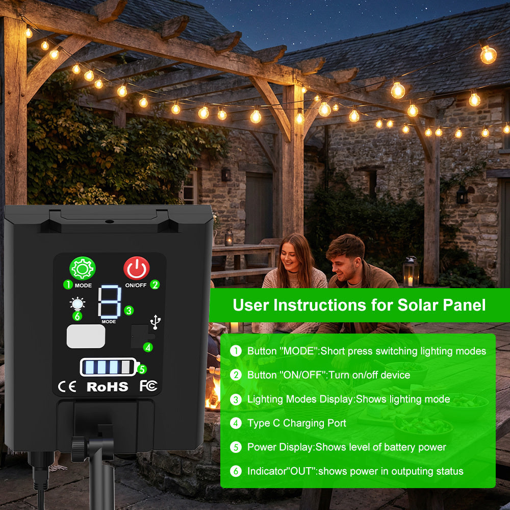 Solare Außen-Lichterkette, LED-Beleuchtung für Garten und Terrasse – Detailansicht 24
