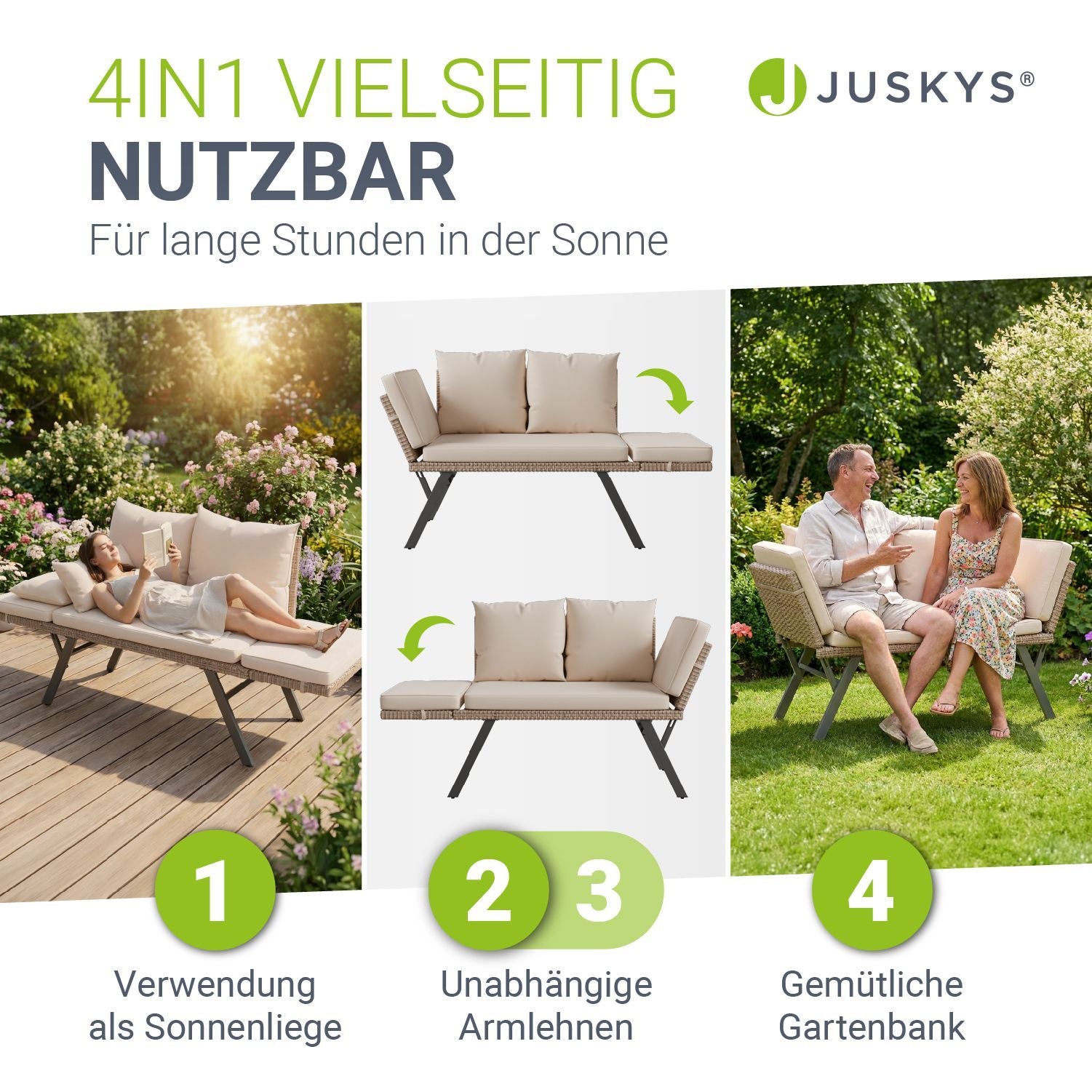 Sonnenliege, 240 kg für Garten und Balkon – Detailansicht 3