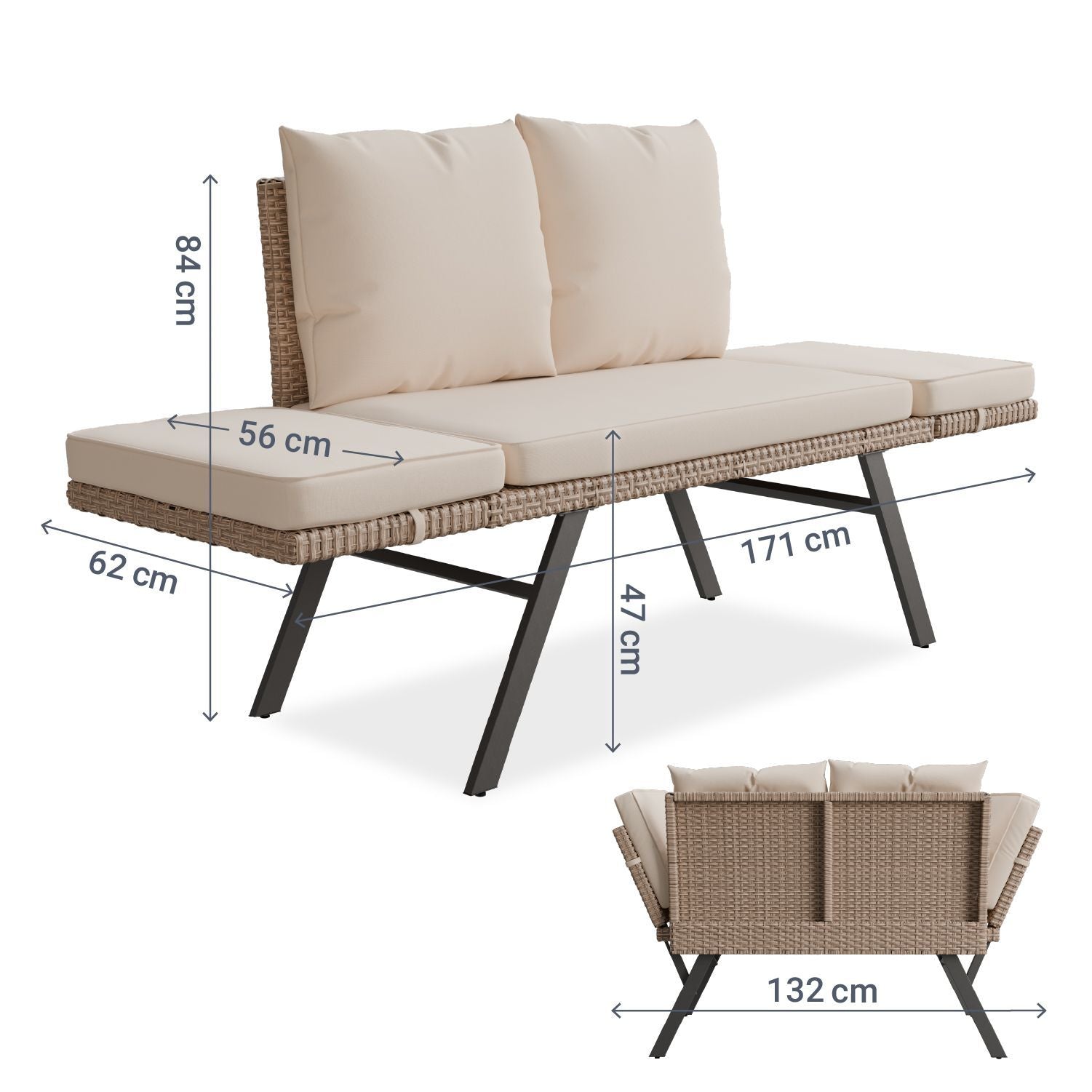 Sonnenliege, 240 kg für Garten und Balkon – Detailansicht 5