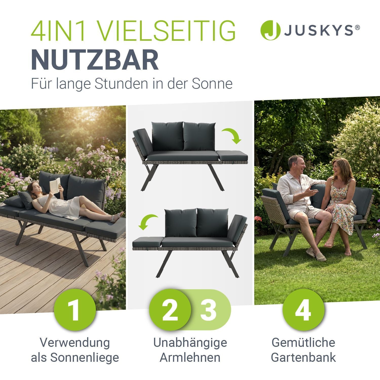 Sonnenliege, 240 kg für Garten und Balkon – Detailansicht 12