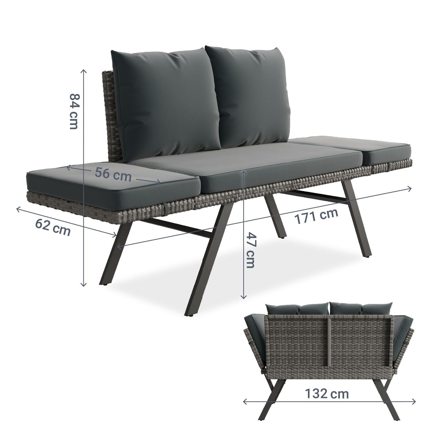 Sonnenliege, 240 kg für Garten und Balkon – Detailansicht 14