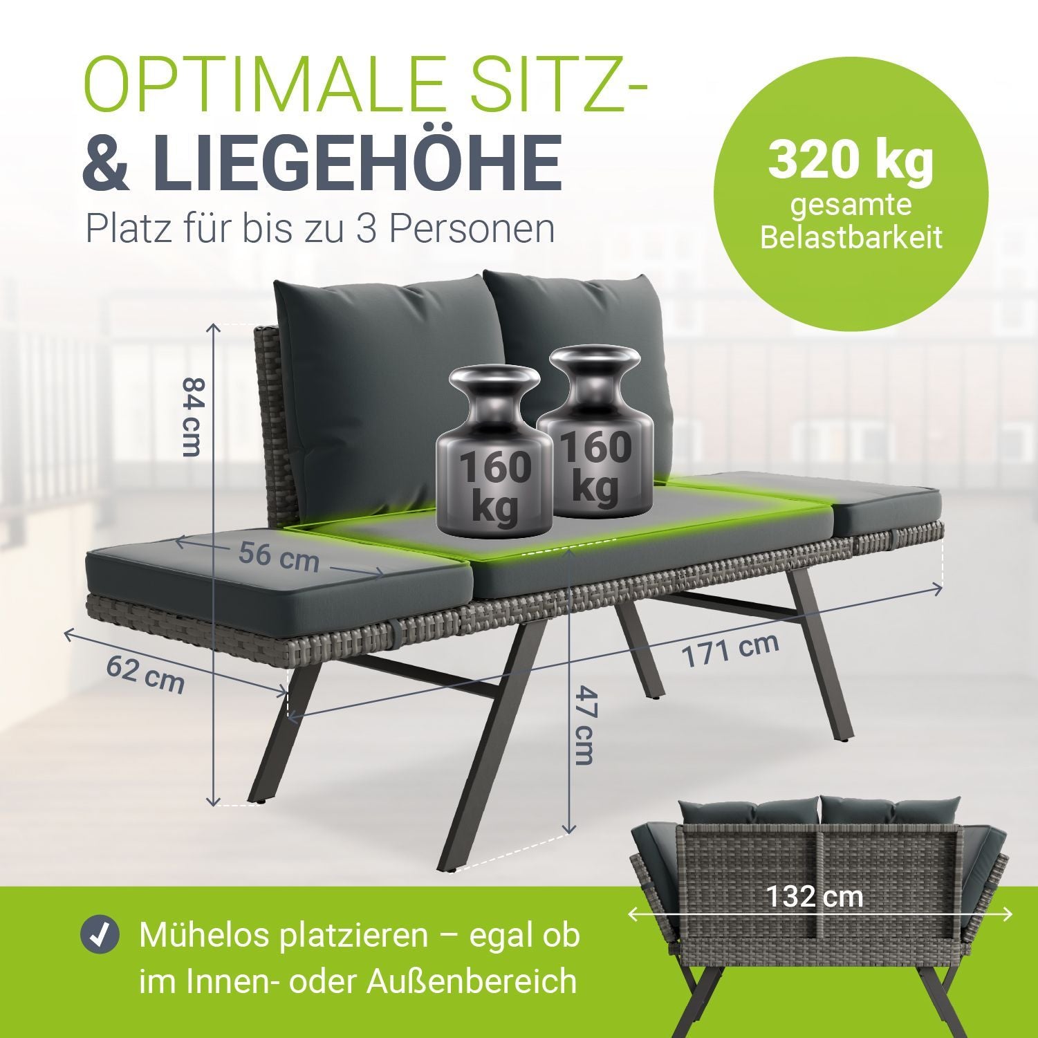 Sonnenliege, 240 kg für Garten und Balkon – Detailansicht 16