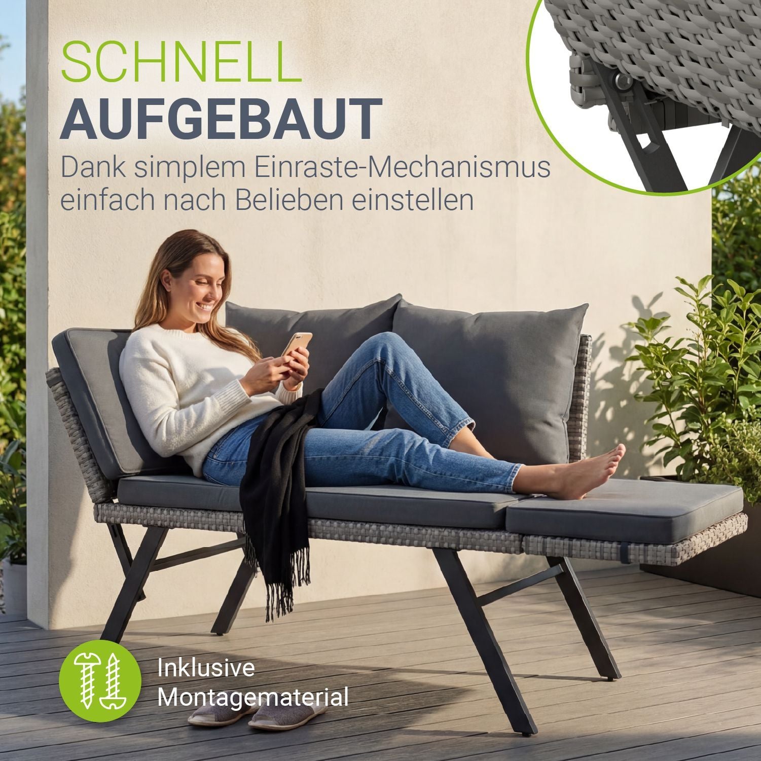 Sonnenliege, 240 kg für Garten und Balkon – Detailansicht 17