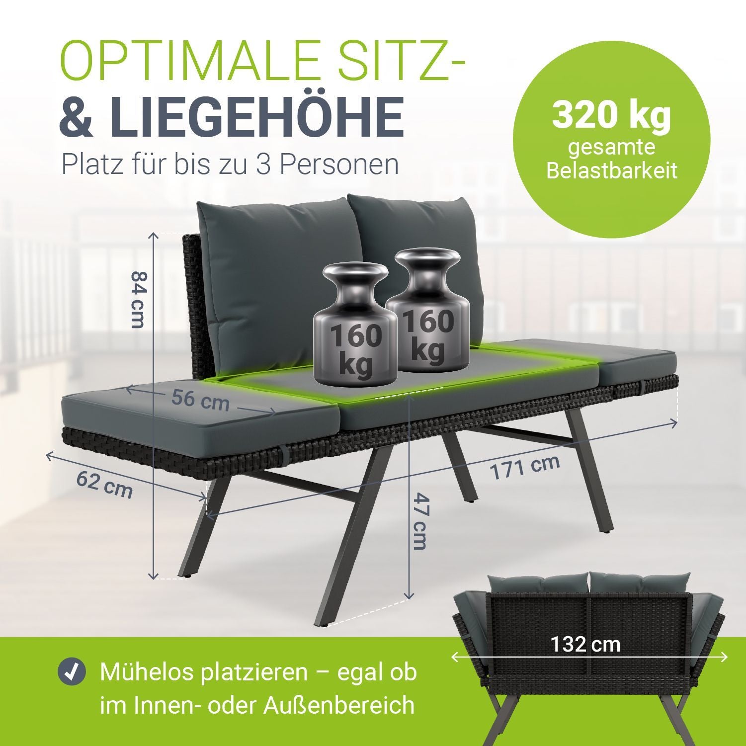 Sonnenliege, 240 kg für Garten und Balkon – Detailansicht 26