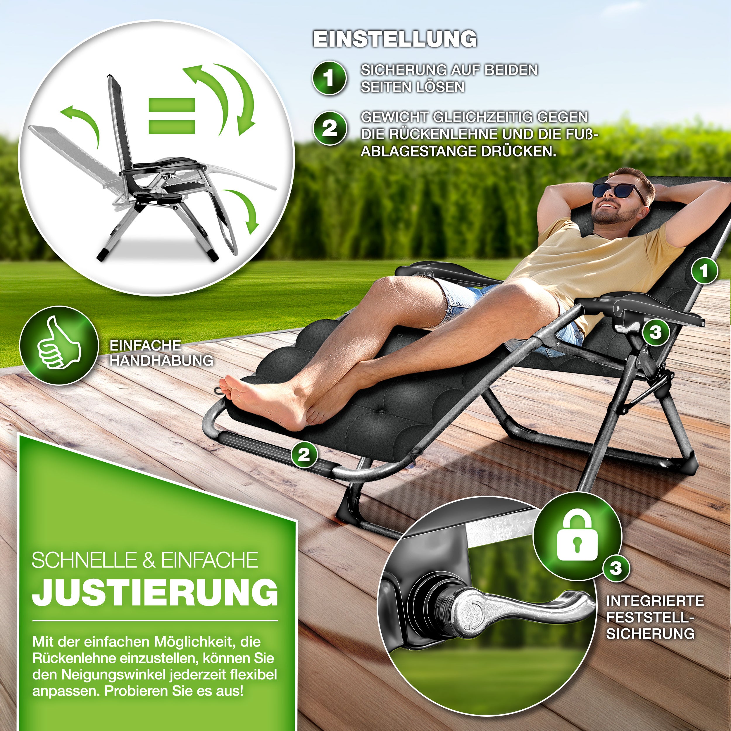 Sonnenliege, faltbar für Garten und Balkon – Detailansicht 3
