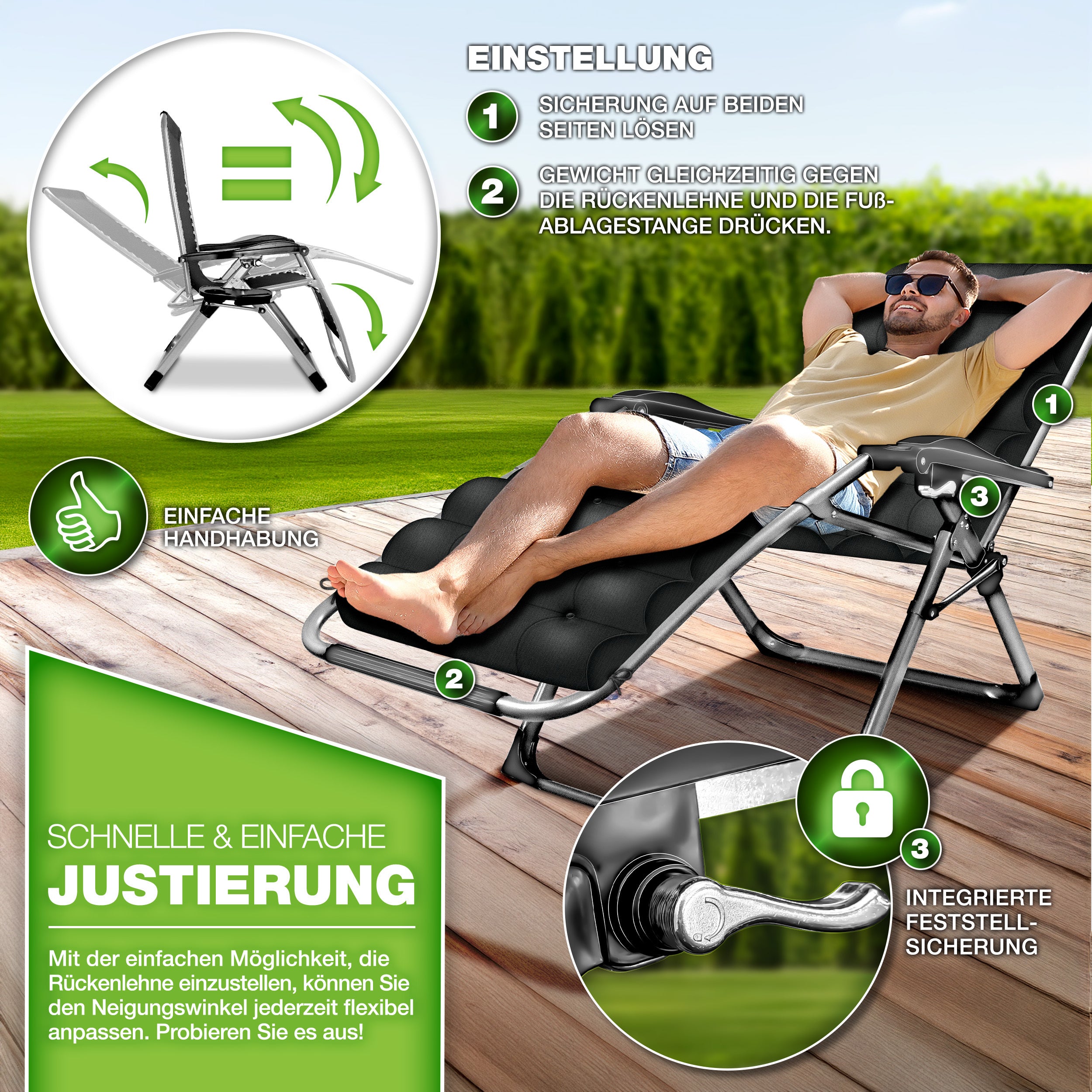 Sonnenliege, faltbar für Garten und Balkon – Detailansicht 11