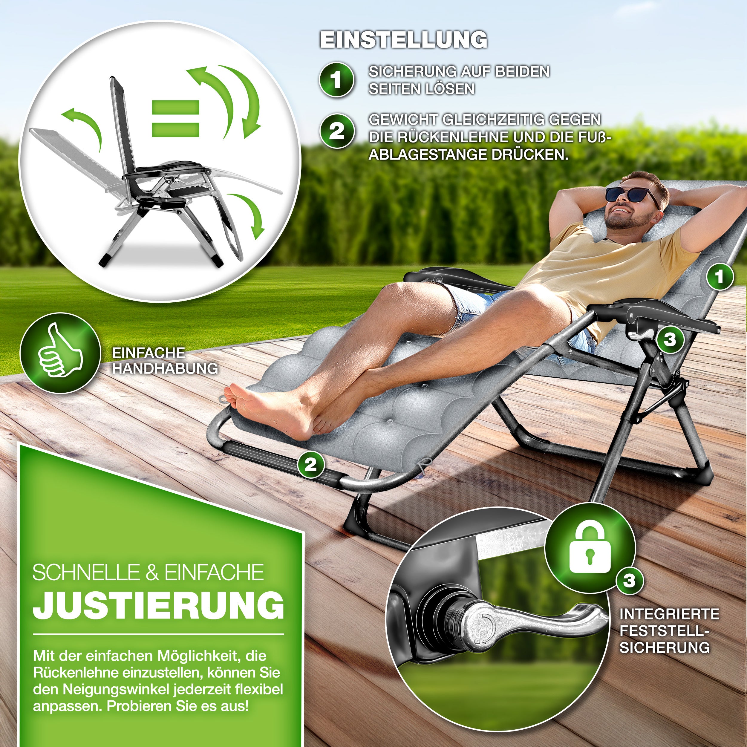 Sonnenliege, faltbar für Garten und Balkon – Detailansicht 27