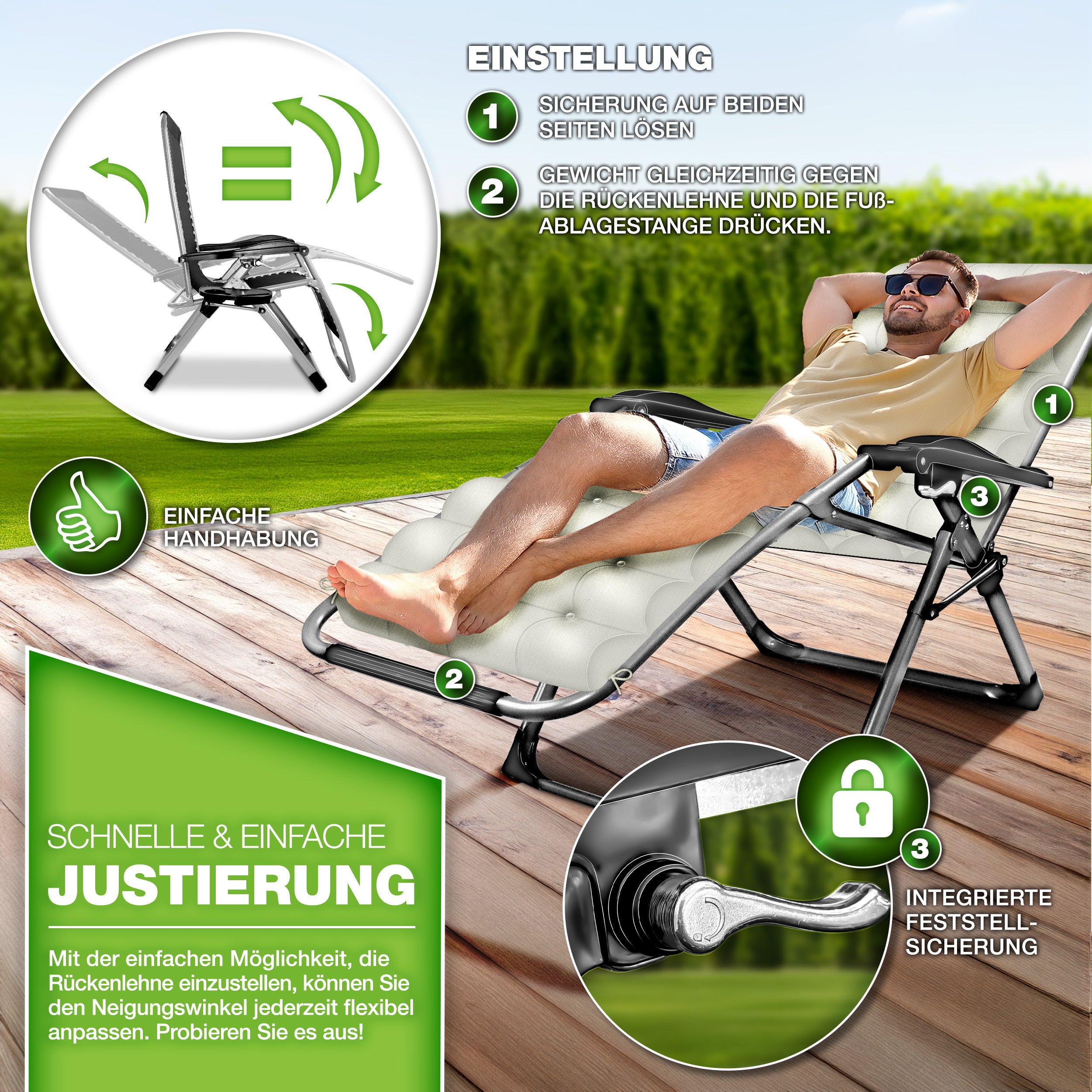 Sonnenliege, faltbar für Garten und Balkon – Detailansicht 35