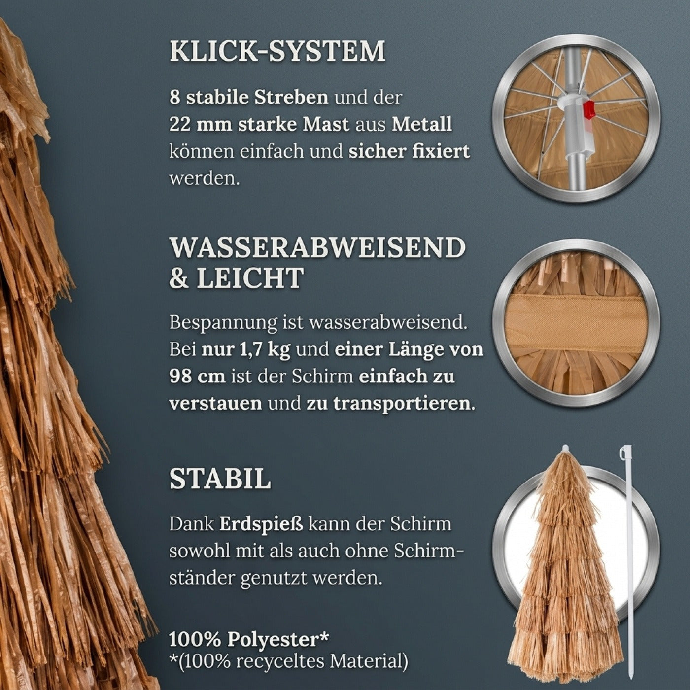 Sonnenschirm, 160cm für Garten und Balkon – Detailansicht 2