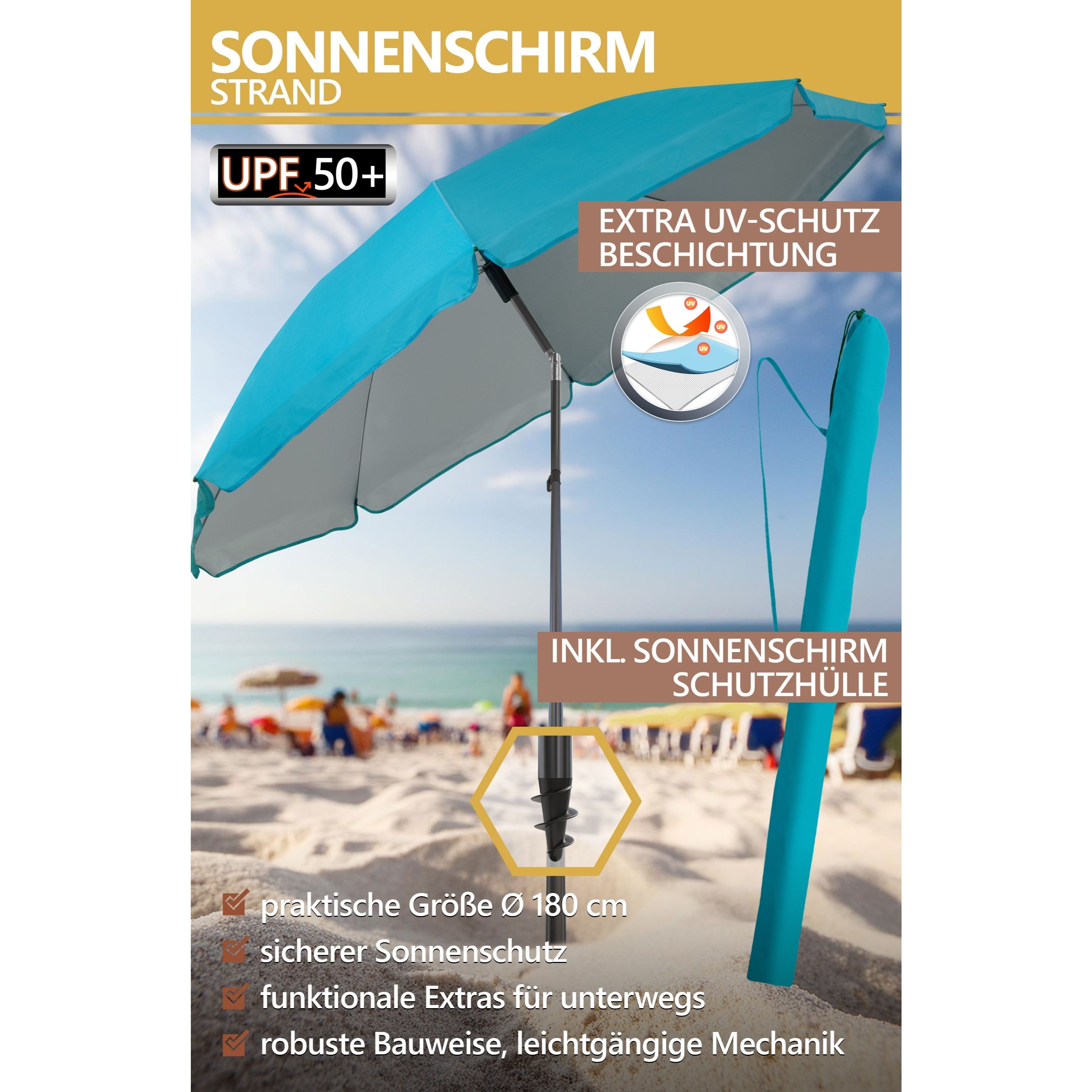 Sonnenschirm, 180 cm für Garten und Balkon – Detailansicht 3