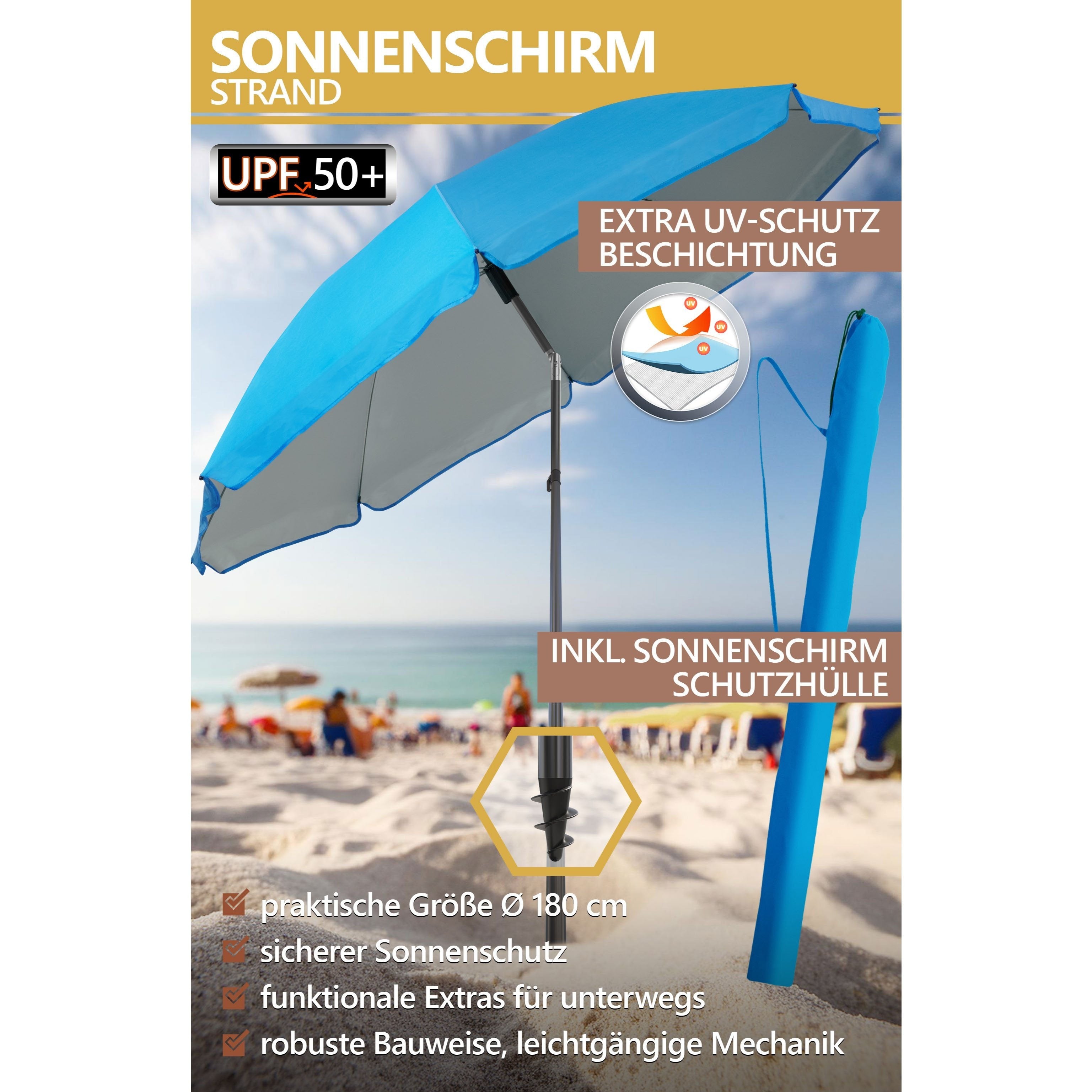 Sonnenschirm, 180 cm für Garten und Balkon – Detailansicht 7