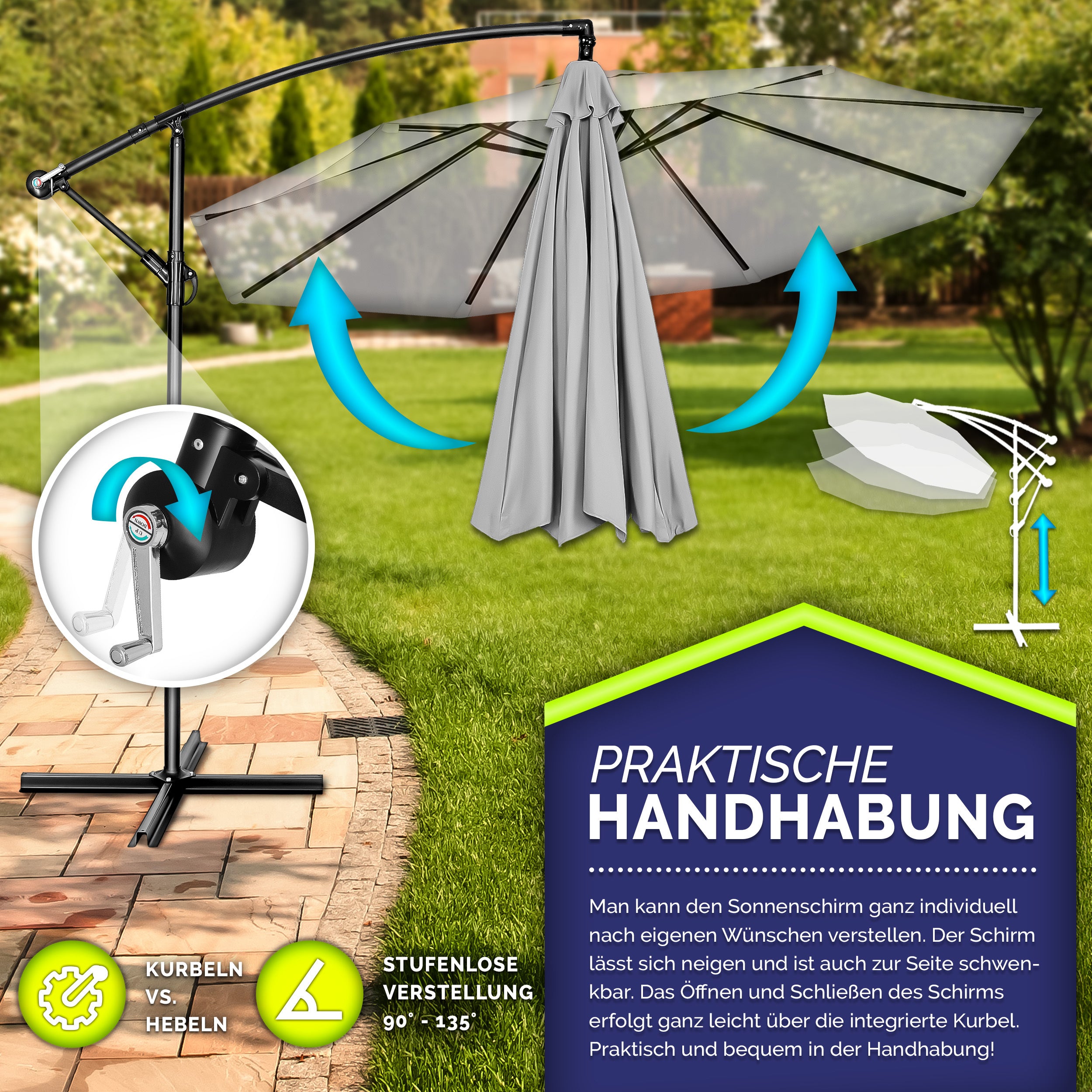 Sonnenschirm, Aluminium für Garten und Balkon – Detailansicht 3