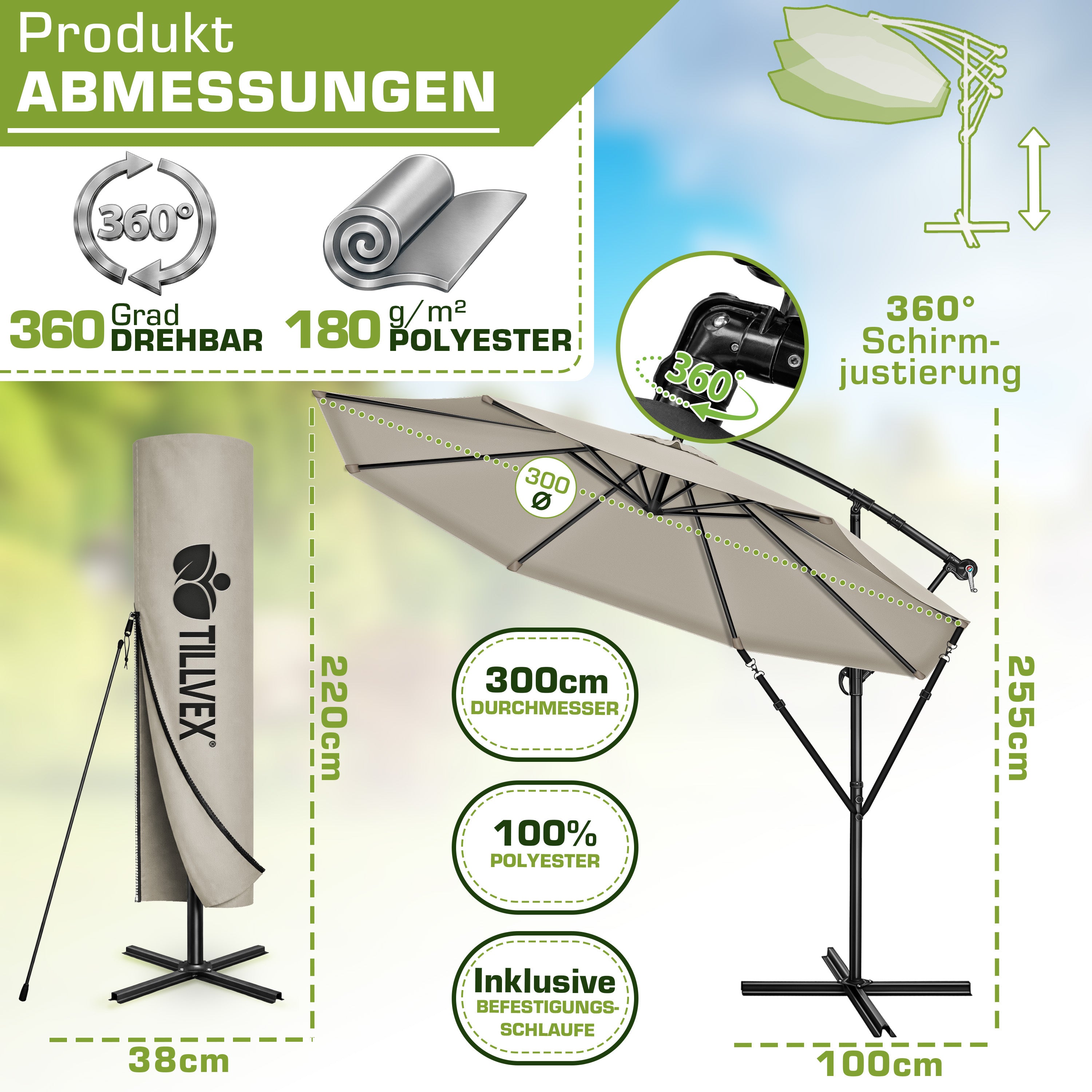 Sonnenschirm, Aluminium für Garten und Balkon – Detailansicht 5