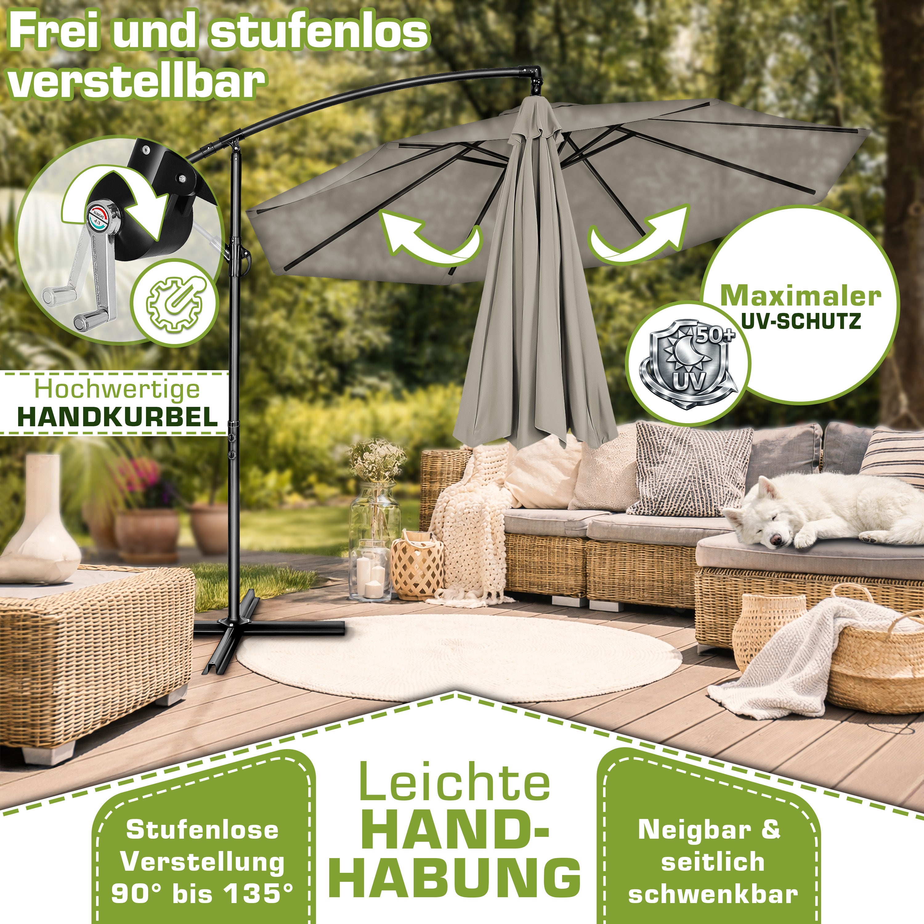 Sonnenschirm, Aluminium für Garten und Balkon – Detailansicht 6