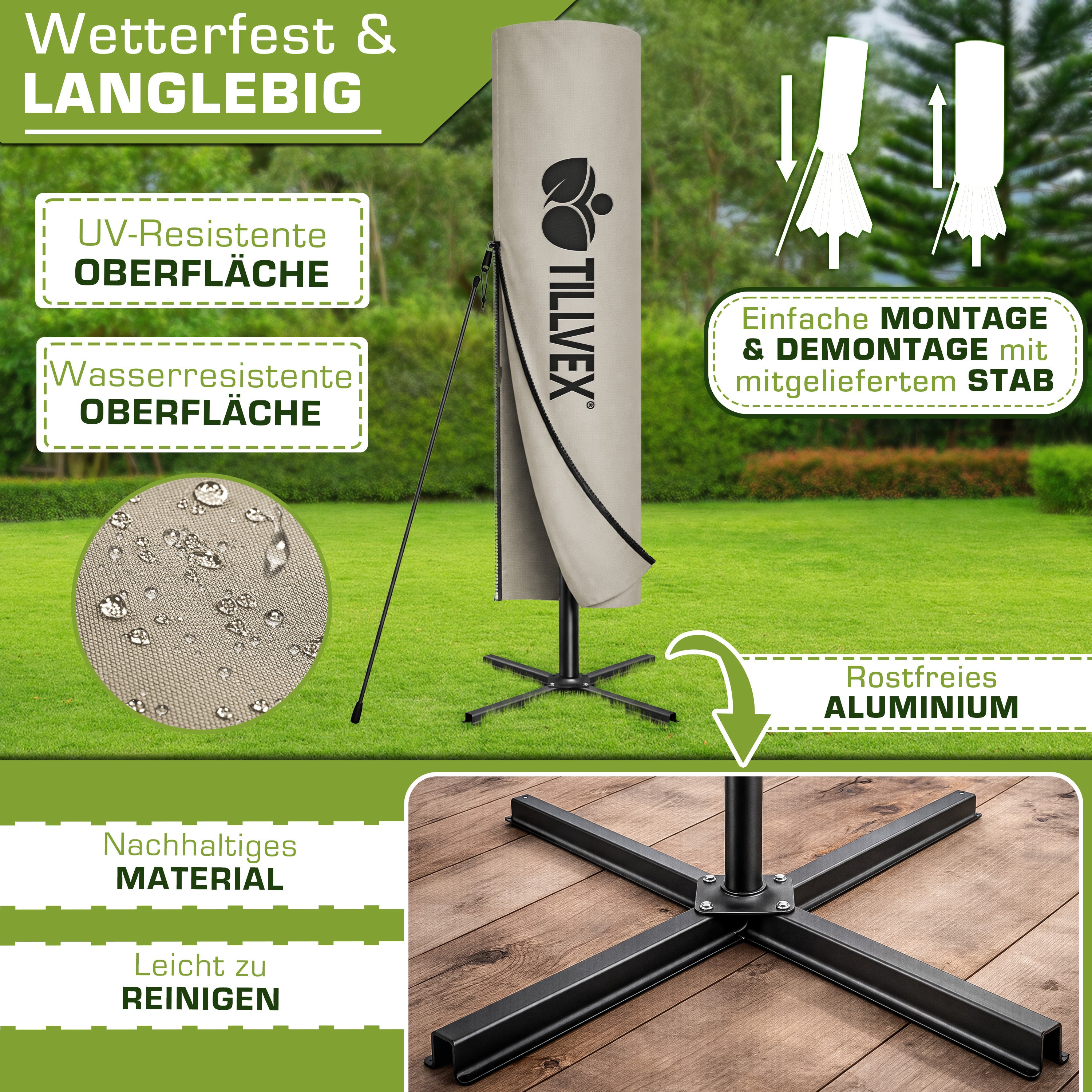 Sonnenschirm, Aluminium für Garten und Balkon – Detailansicht 7