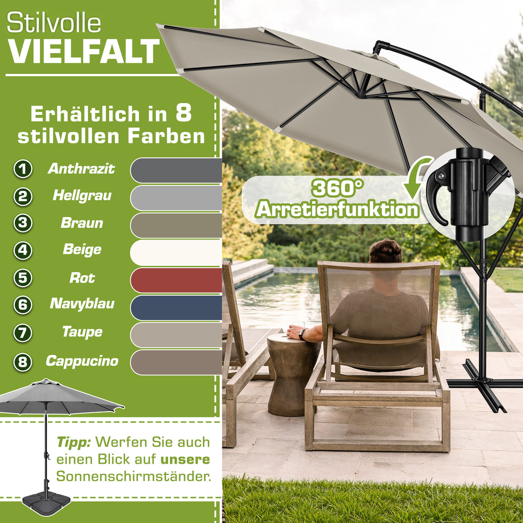 Sonnenschirm, Aluminium für Garten und Balkon – Detailansicht 8