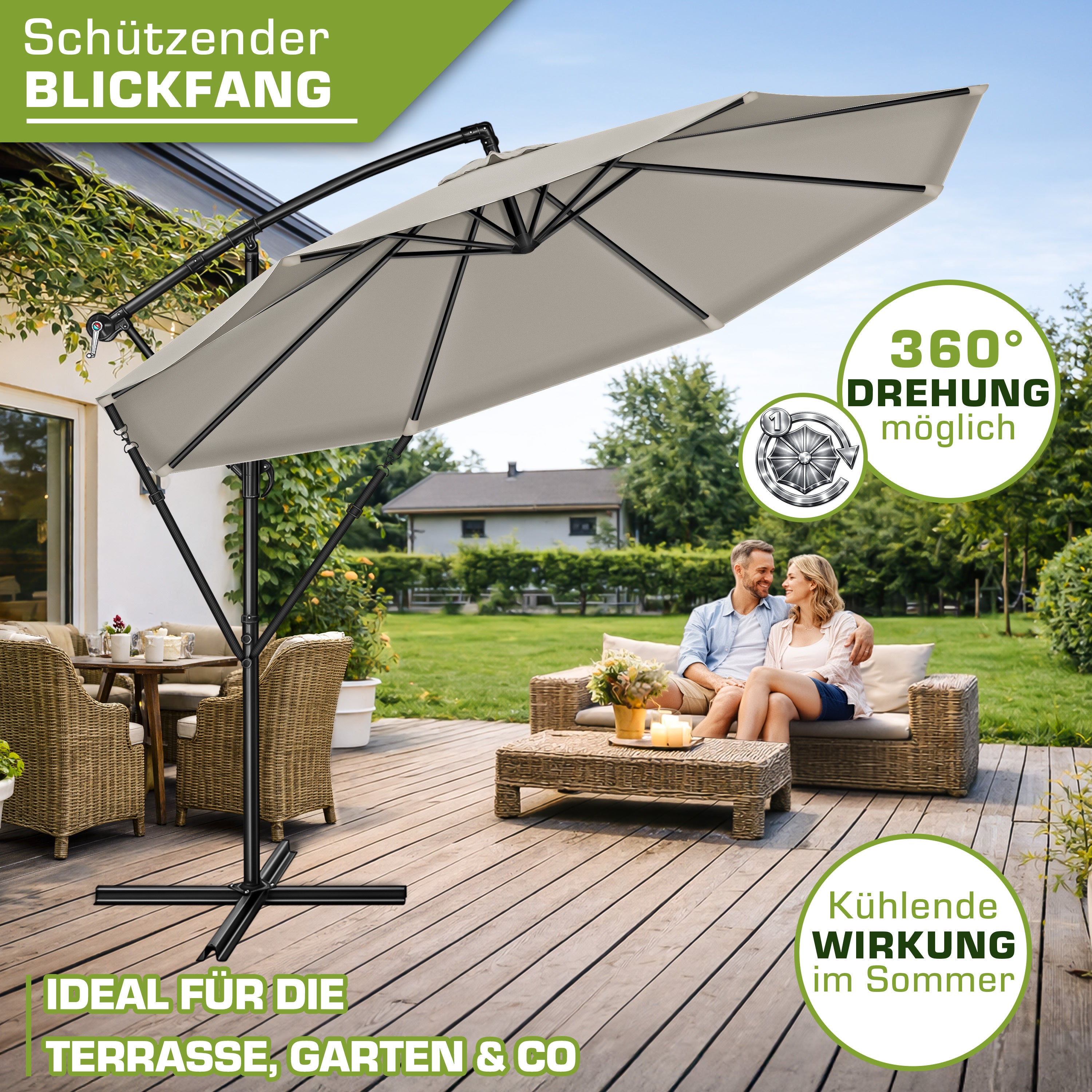 Sonnenschirm, Aluminium für Garten und Balkon – Detailansicht 9