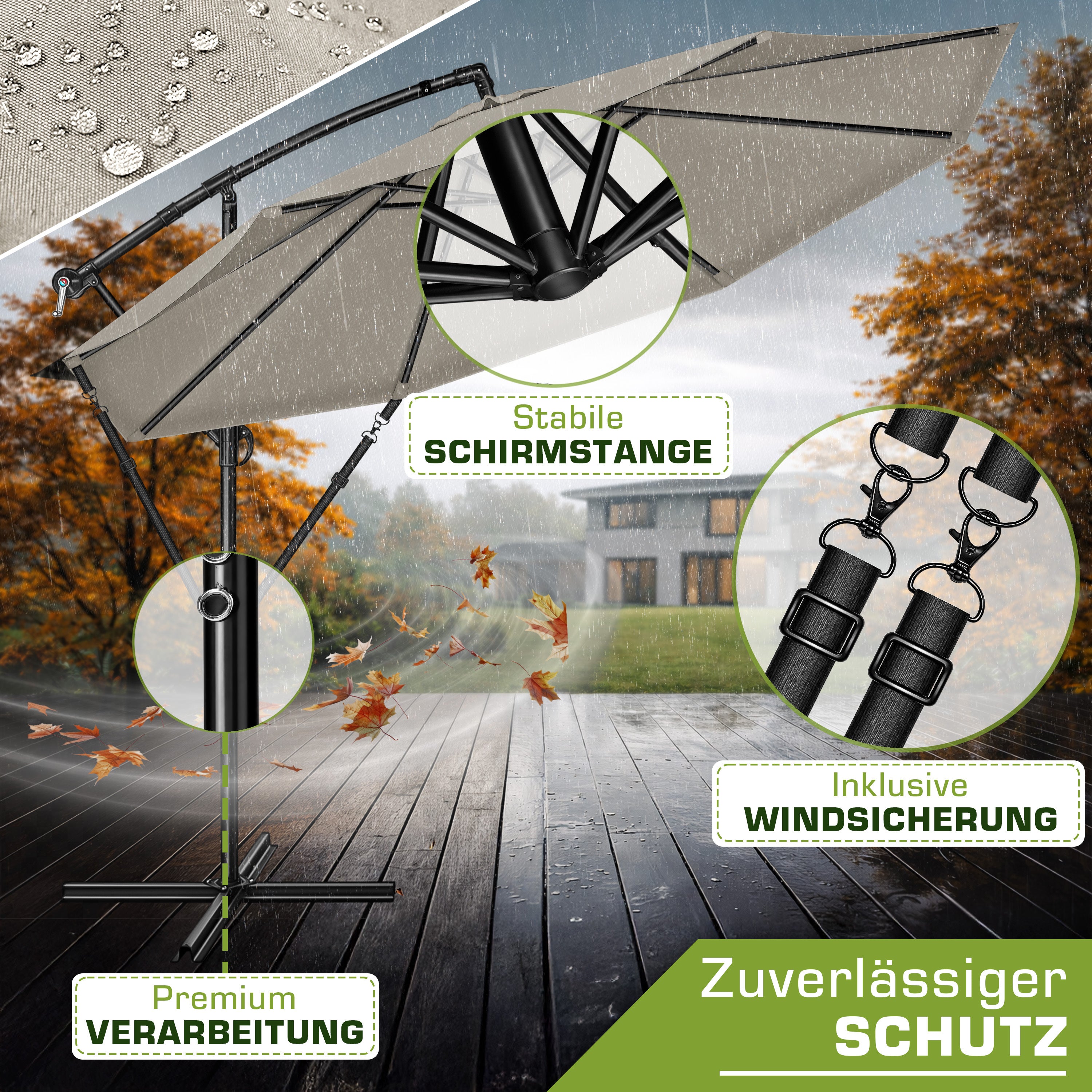 Sonnenschirm, Aluminium für Garten und Balkon – Detailansicht 10