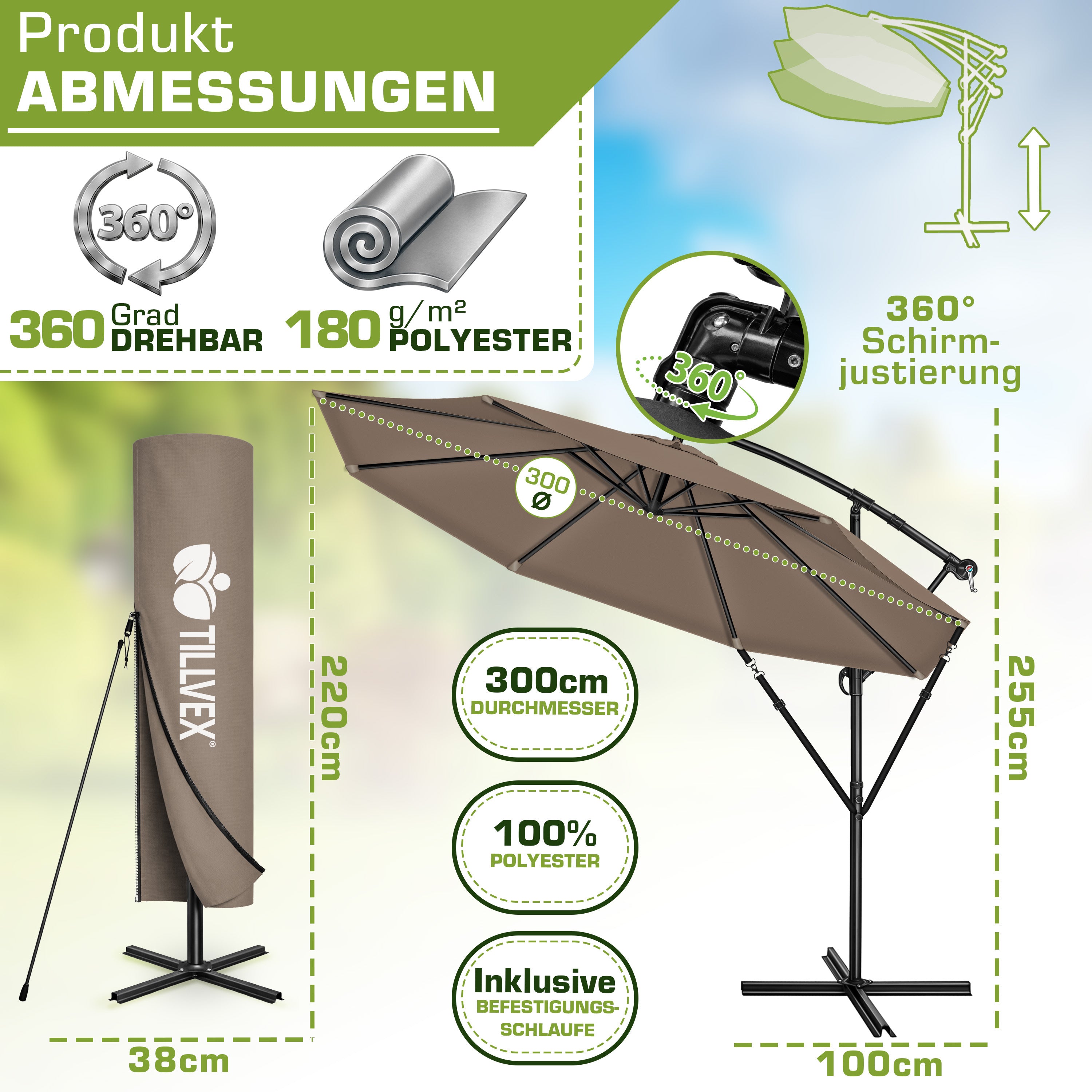 Sonnenschirm, Aluminium für Garten und Balkon – Detailansicht 13