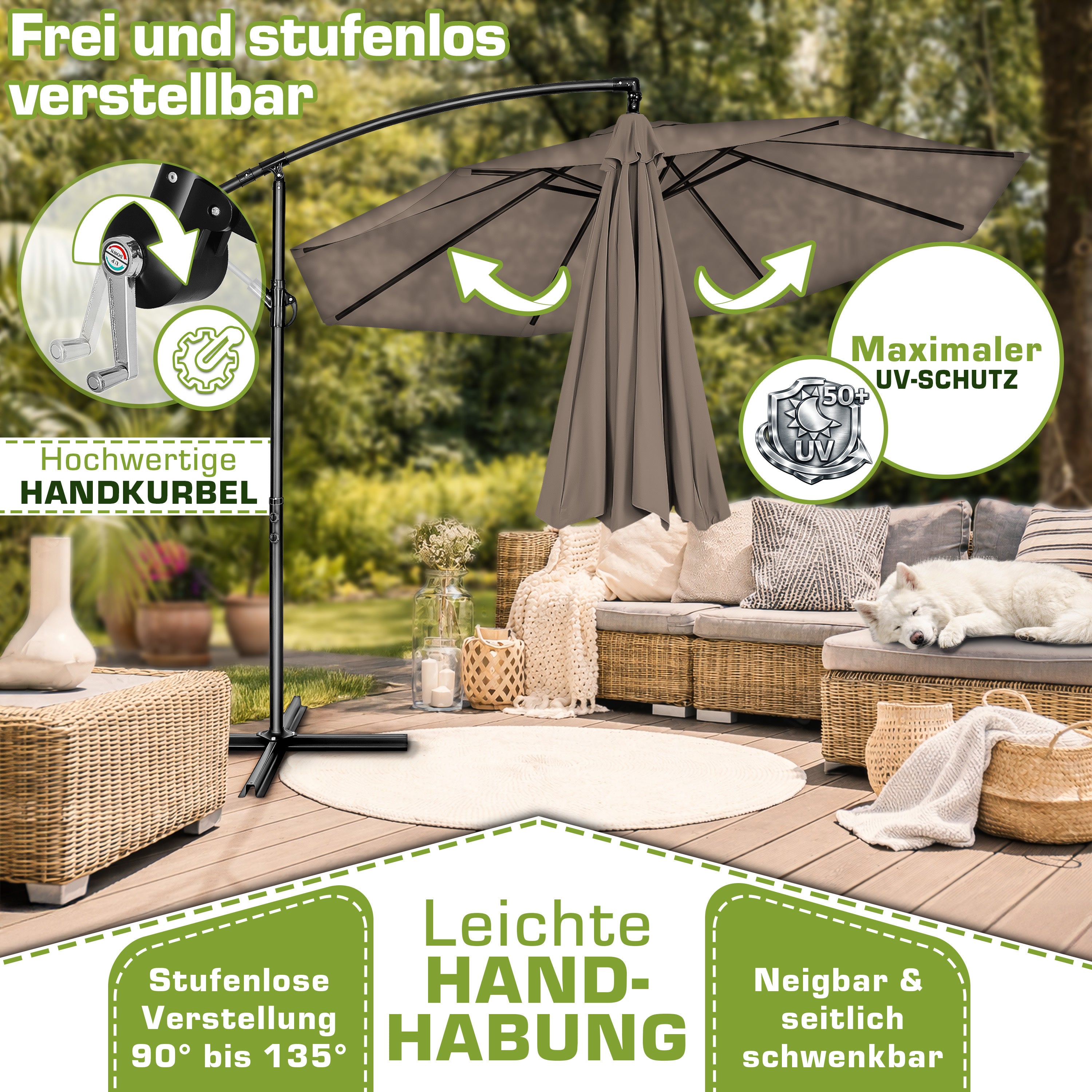 Sonnenschirm, Aluminium für Garten und Balkon – Detailansicht 14