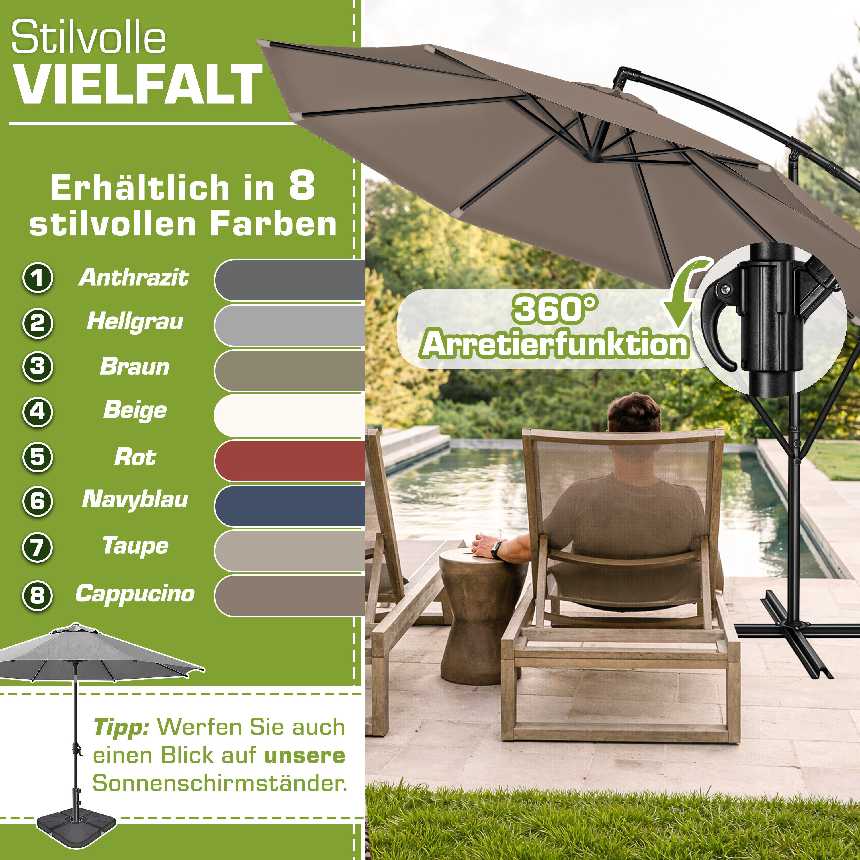 Sonnenschirm, Aluminium für Garten und Balkon – Detailansicht 16