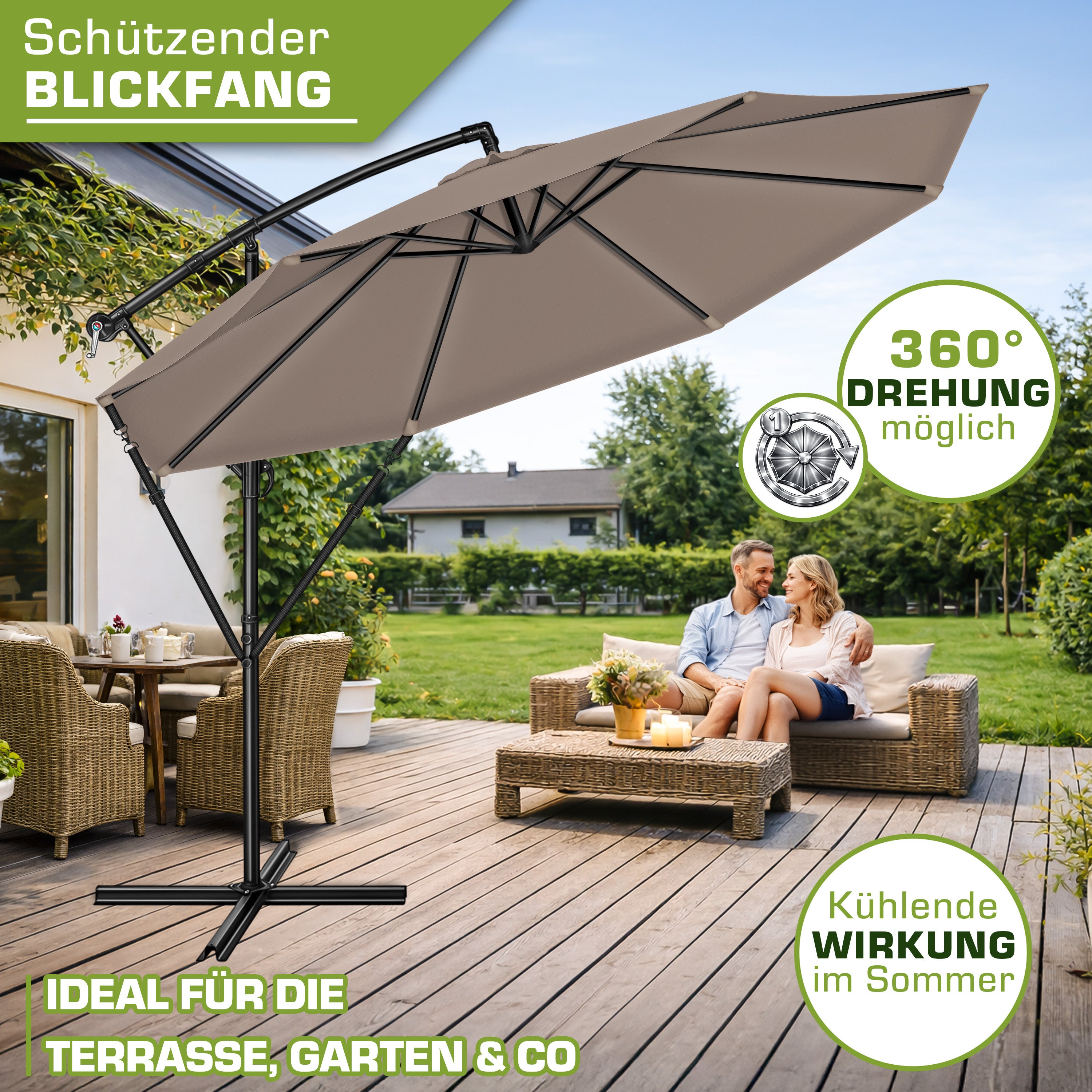 Sonnenschirm, Aluminium für Garten und Balkon – Detailansicht 17