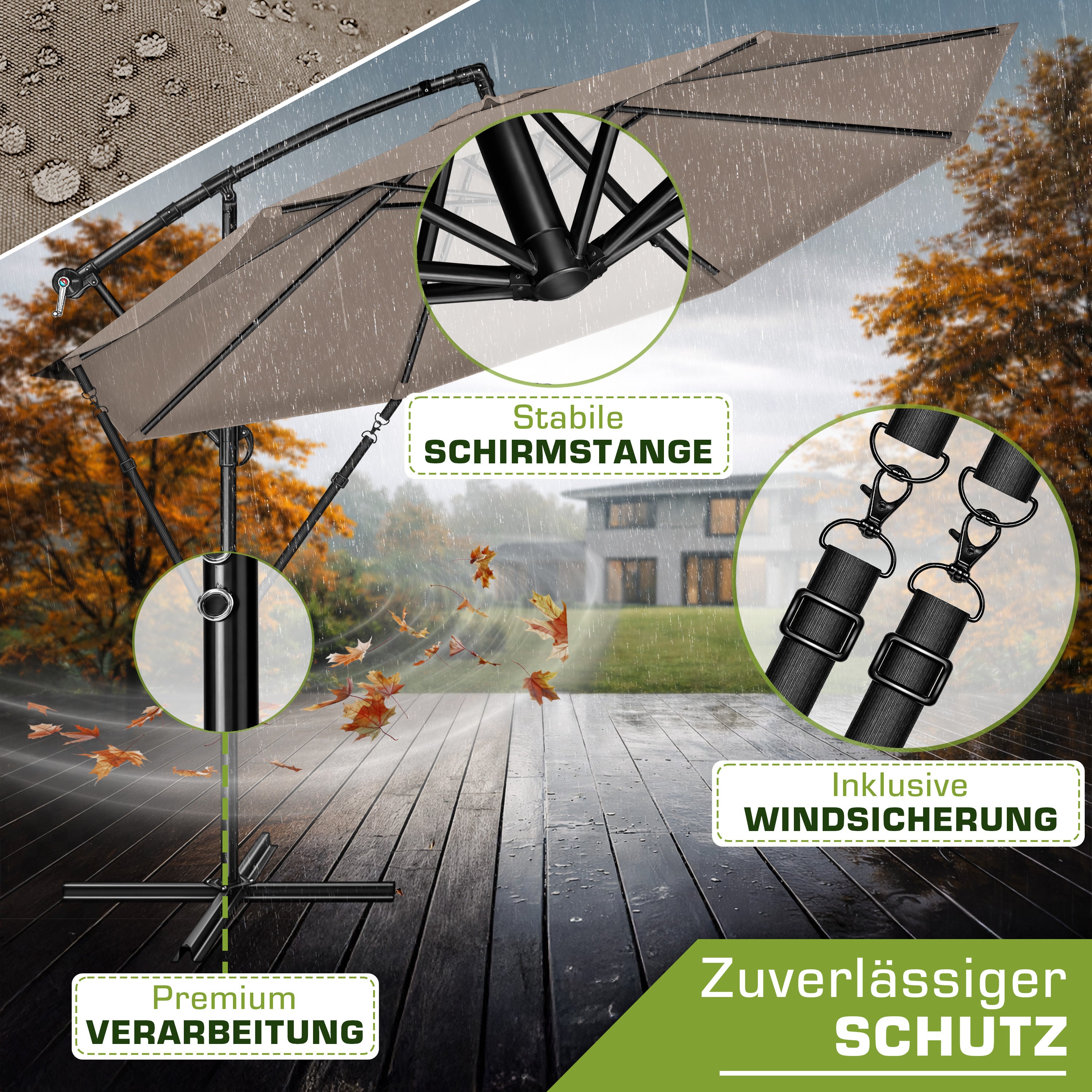 Sonnenschirm, Aluminium für Garten und Balkon – Detailansicht 18