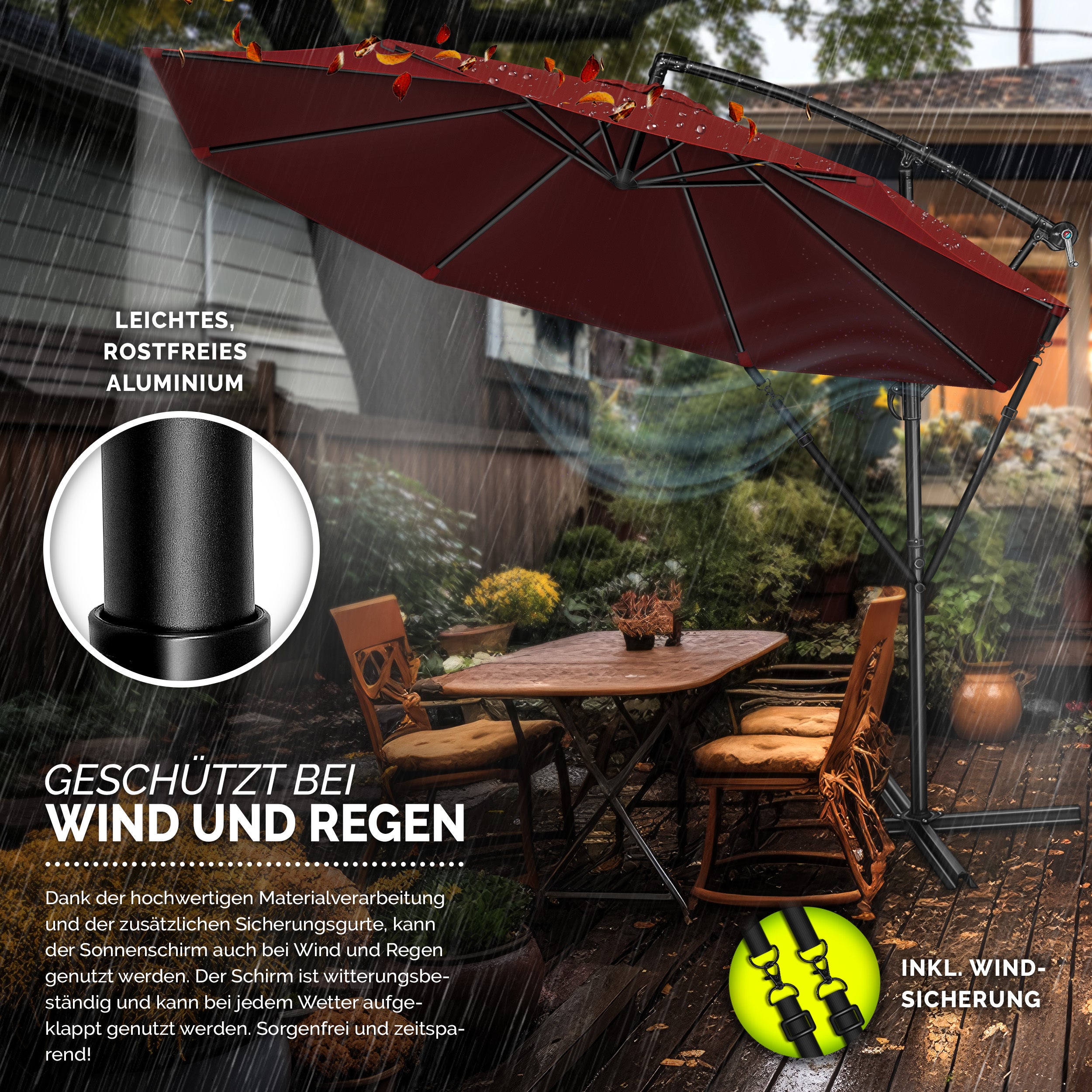 Sonnenschirm, Aluminium für Garten und Balkon – Detailansicht 24